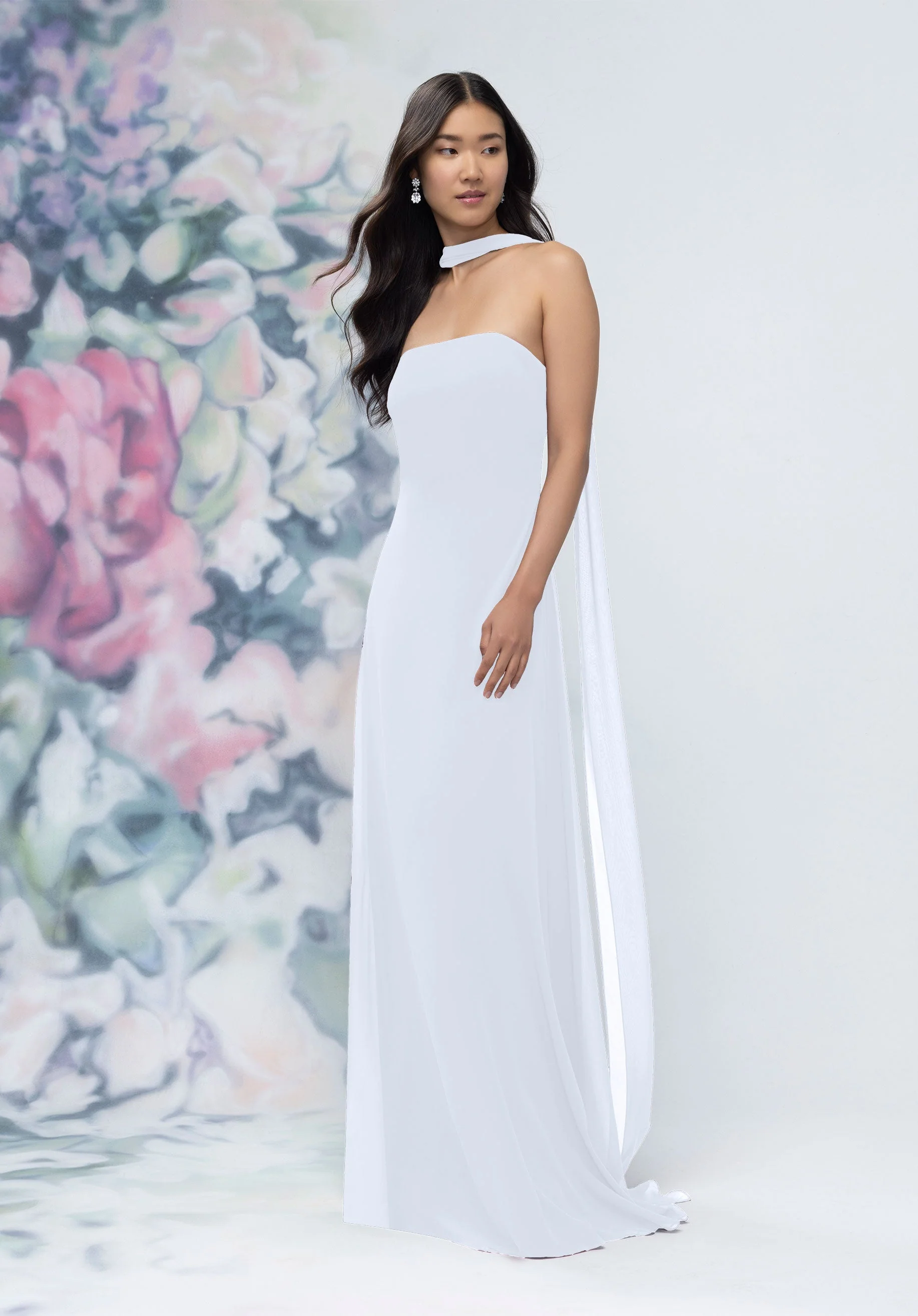 Strapless Column Chiffon Bridesmaid Dress with Neck Scarf - Image 28