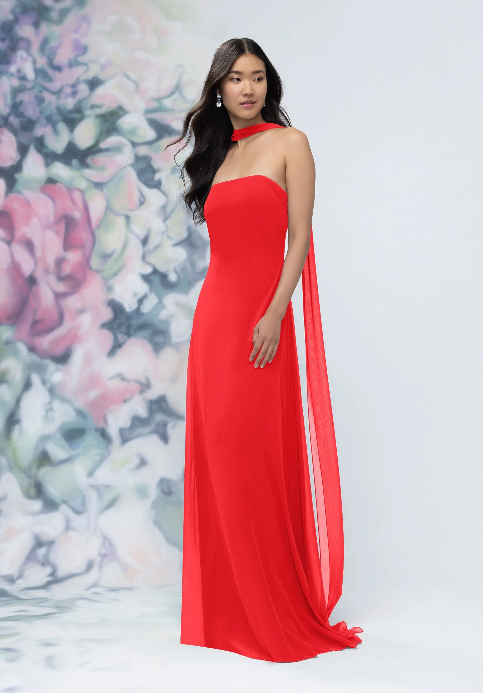 Strapless Column Chiffon Bridesmaid Dress with Neck Scarf - Image 30