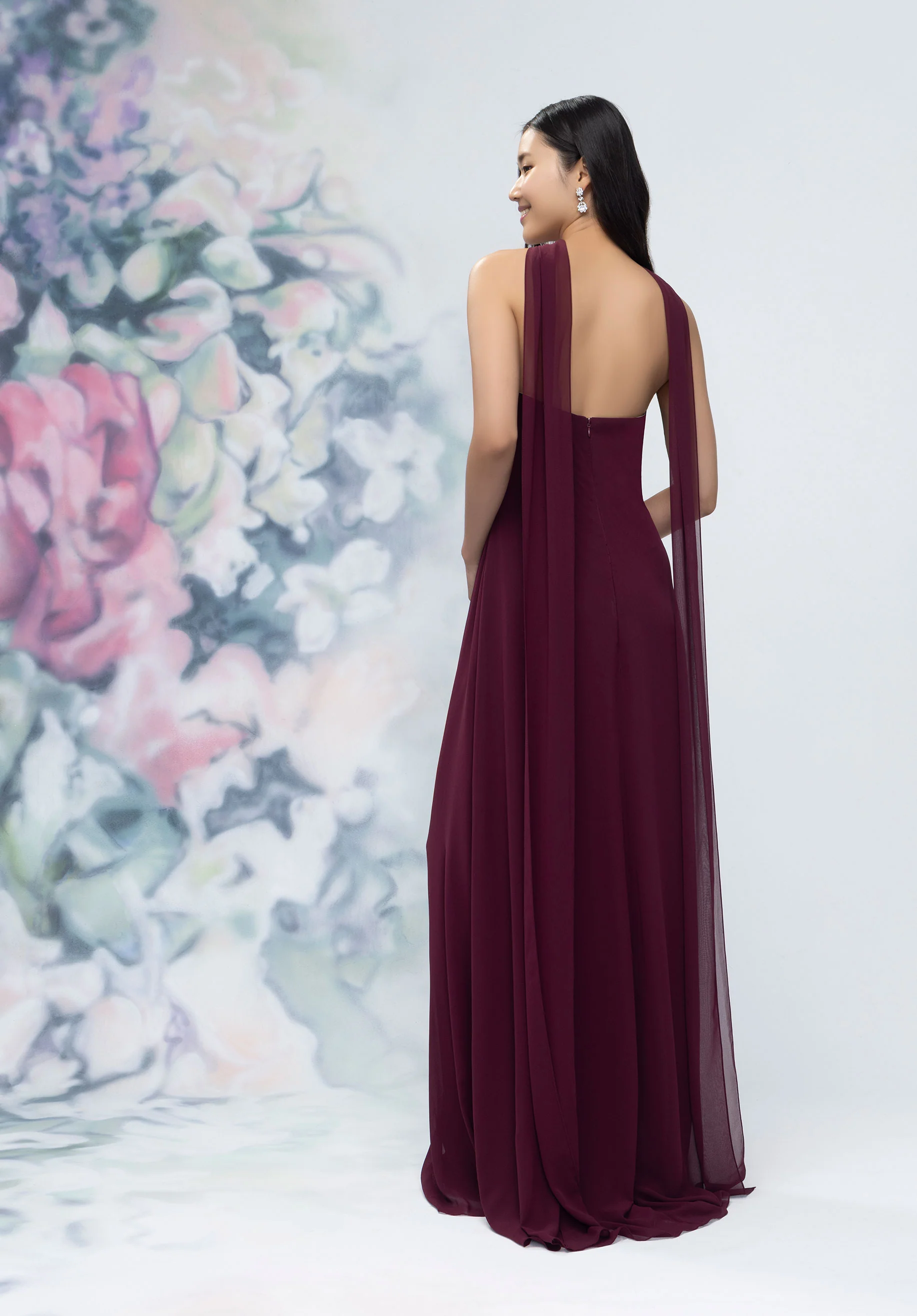 Strapless Column Chiffon Bridesmaid Dress with Neck Scarf - Image 4