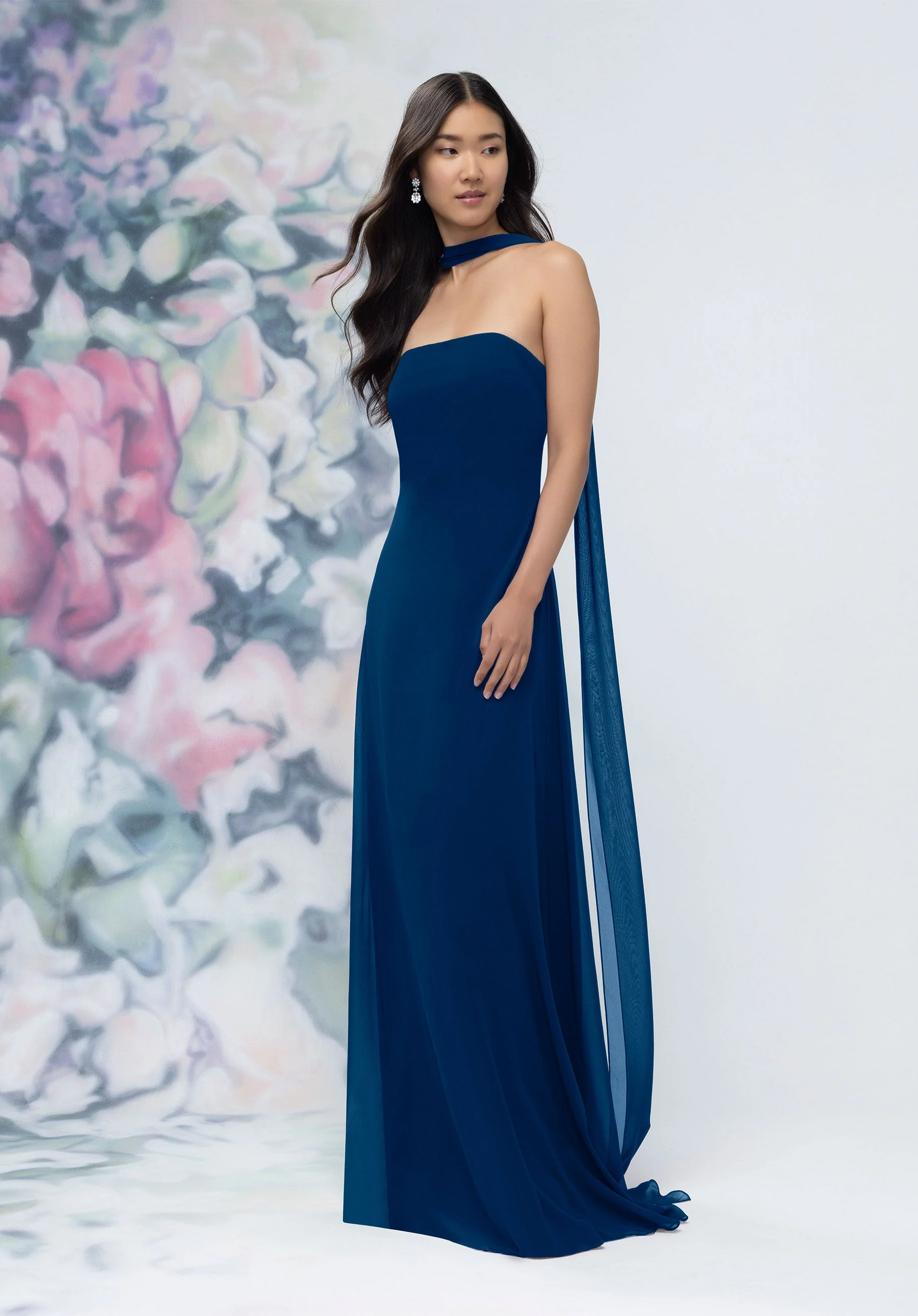 Strapless Column Chiffon Bridesmaid Dress with Neck Scarf - Image 44