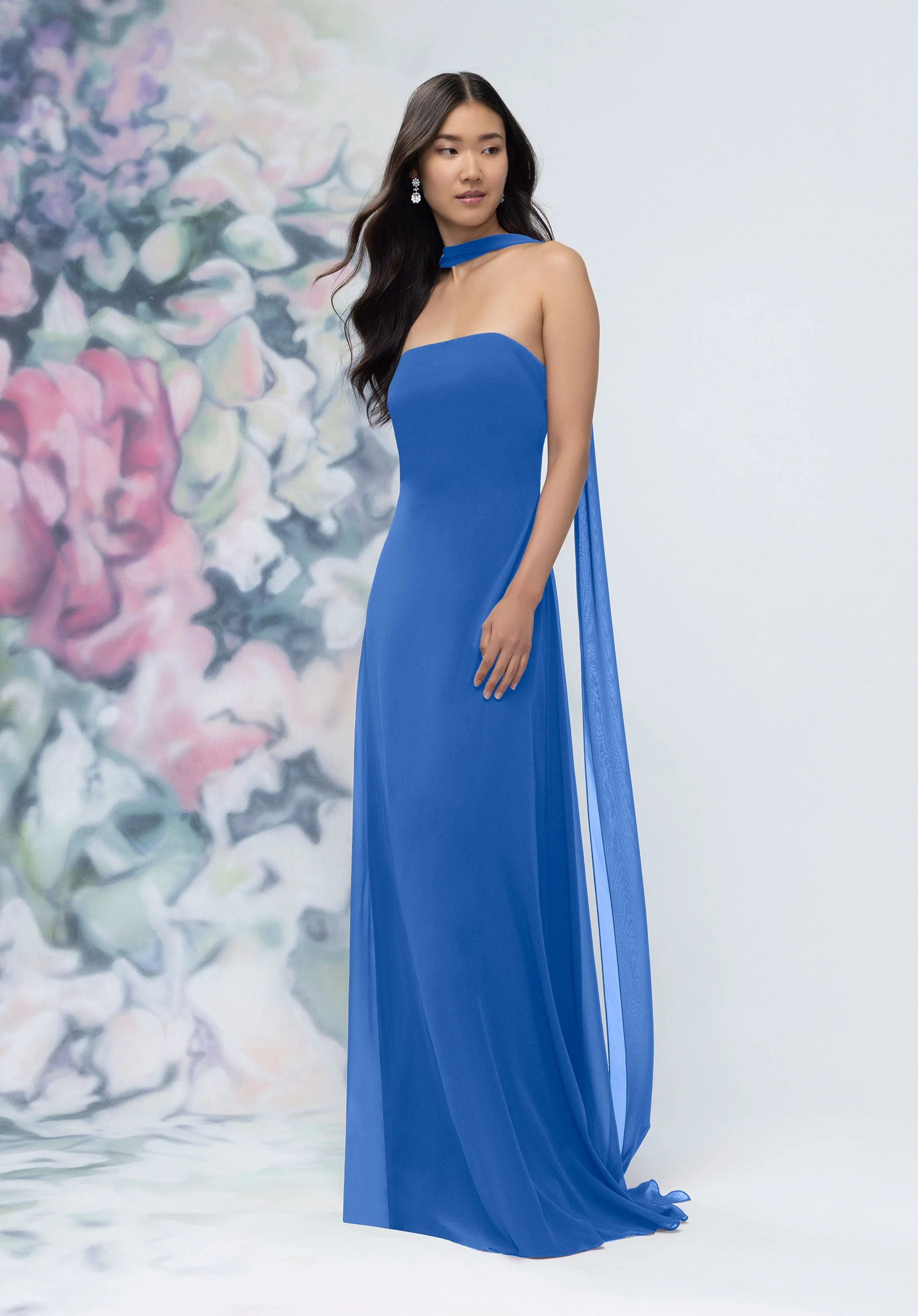 Strapless Column Chiffon Bridesmaid Dress with Neck Scarf - Image 5