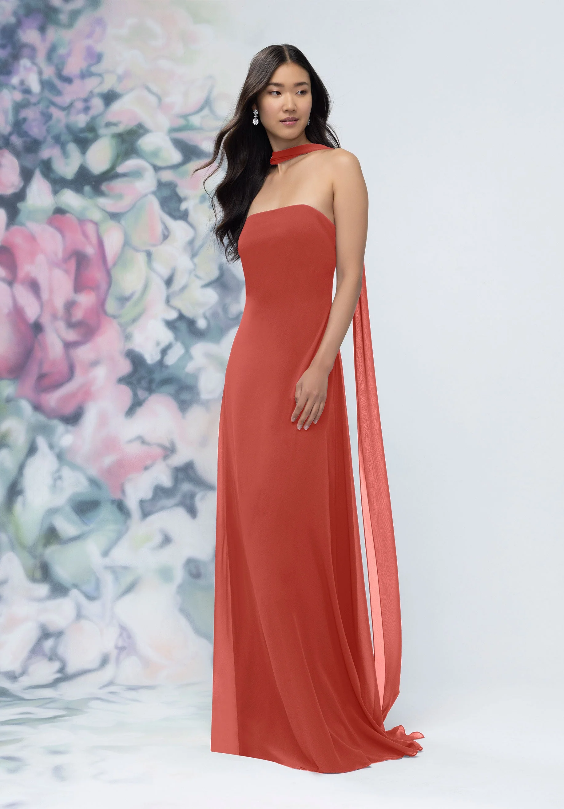 Strapless Column Chiffon Bridesmaid Dress with Neck Scarf - Image 53