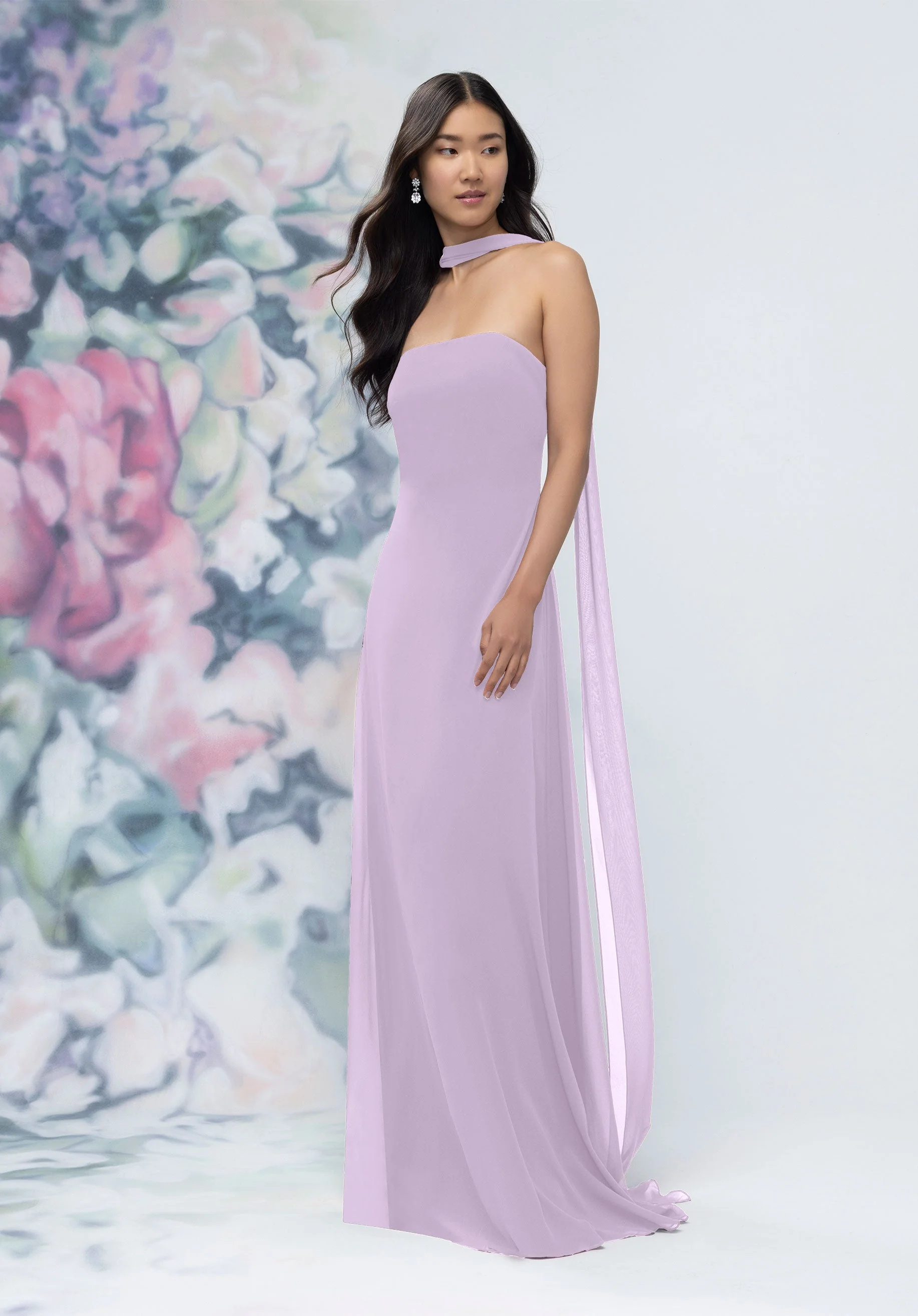 Strapless Column Chiffon Bridesmaid Dress with Neck Scarf - Image 55