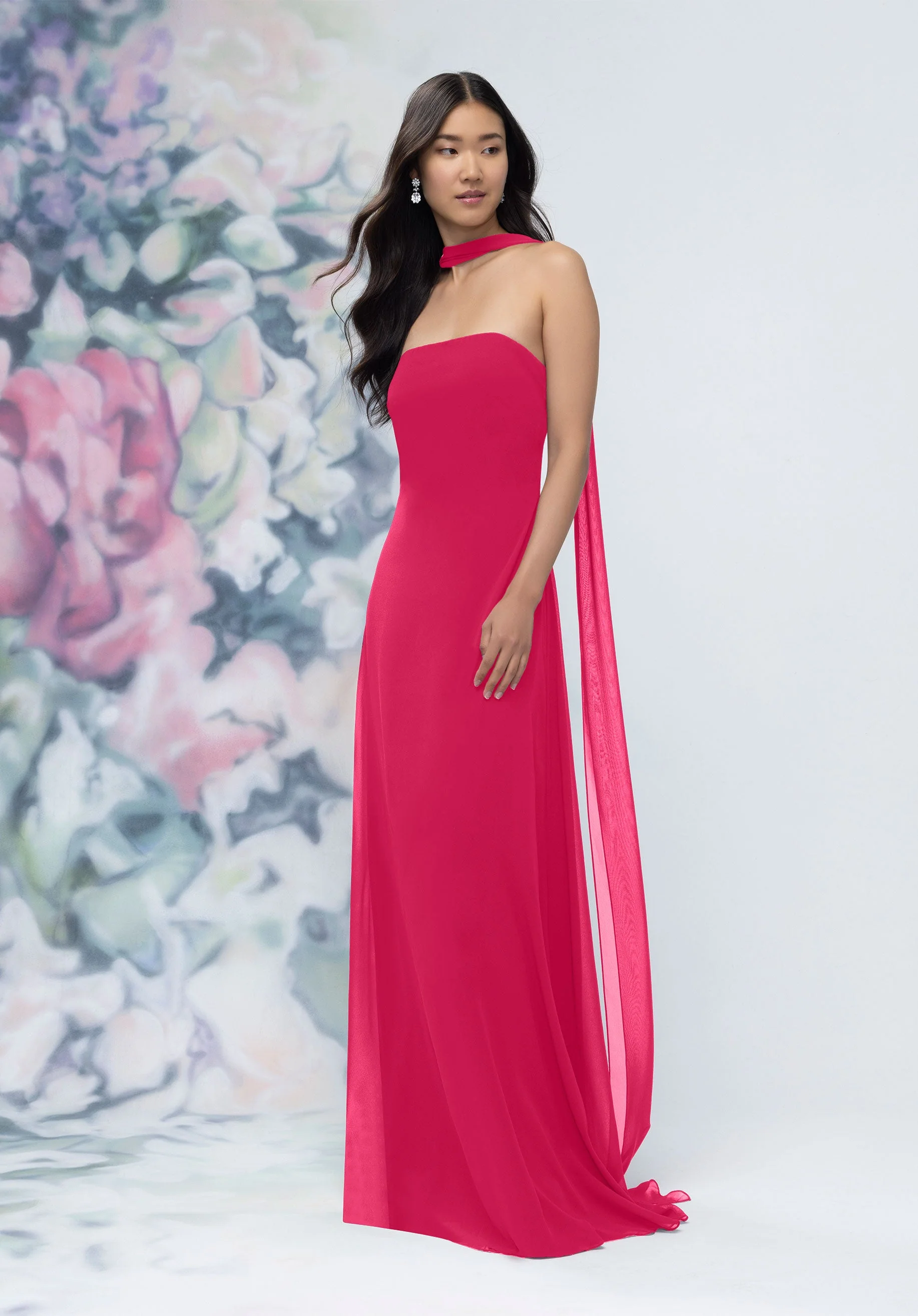 Strapless Column Chiffon Bridesmaid Dress with Neck Scarf - Image 6