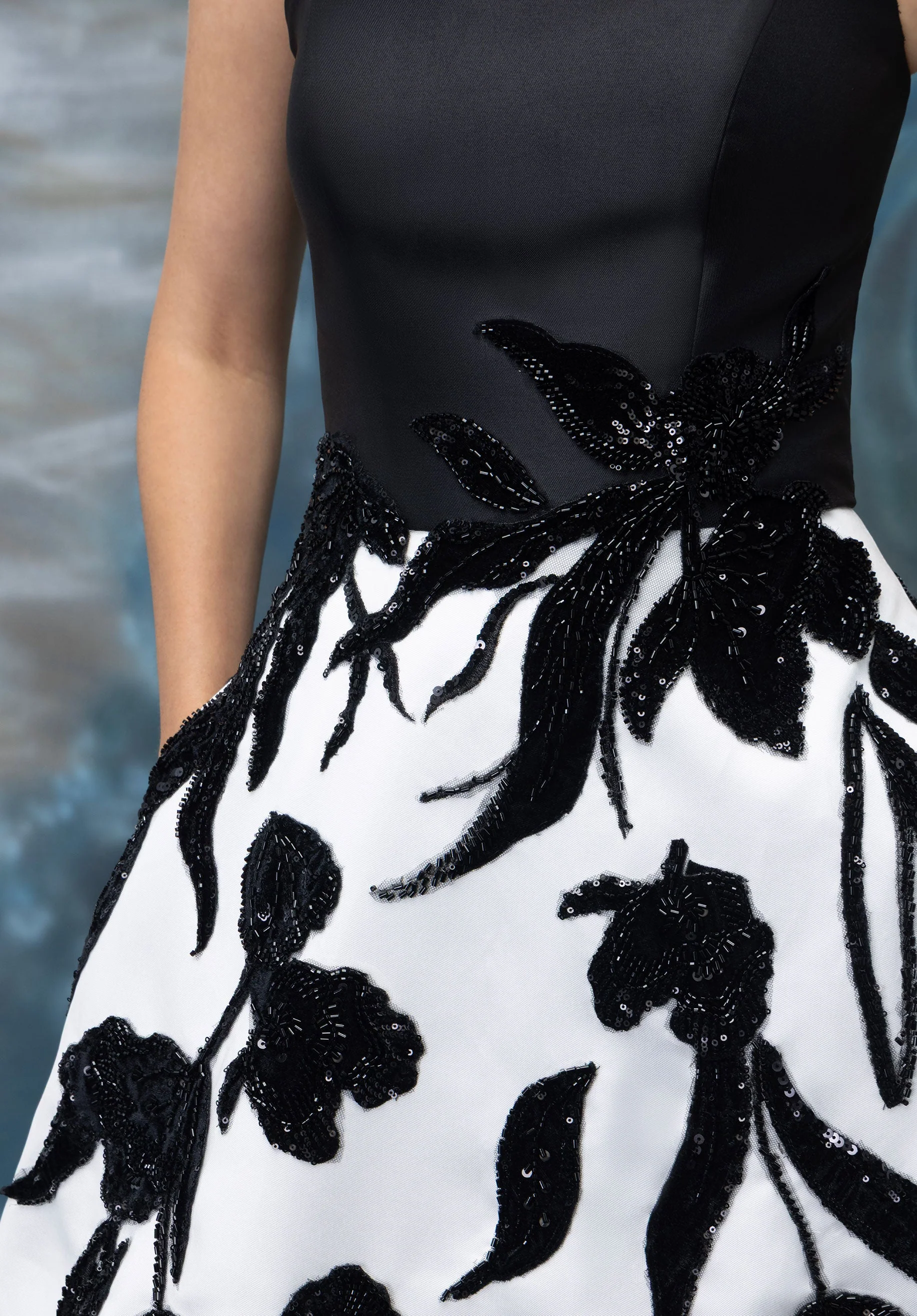 Strapless Mikado Evening Gown with Beaded Floral Appliqué - Image 2