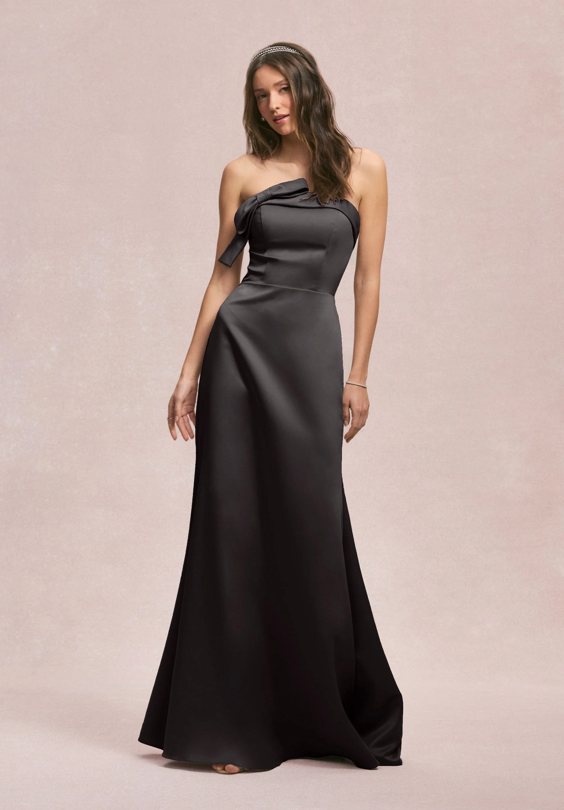 Strapless Satin Bridesmaid Dress with Bow - Image 10