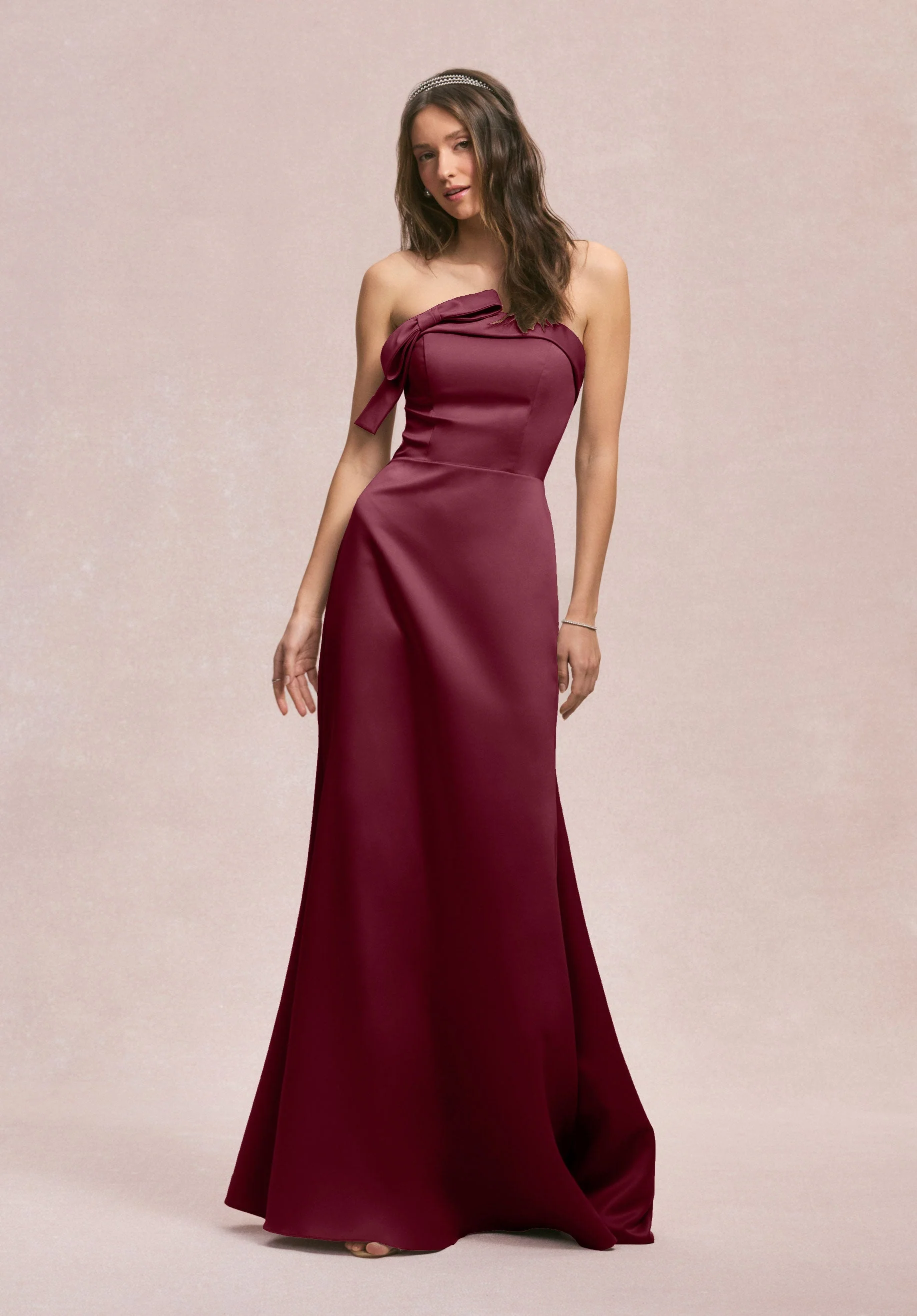 Strapless Satin Bridesmaid Dress with Bow - Image 14