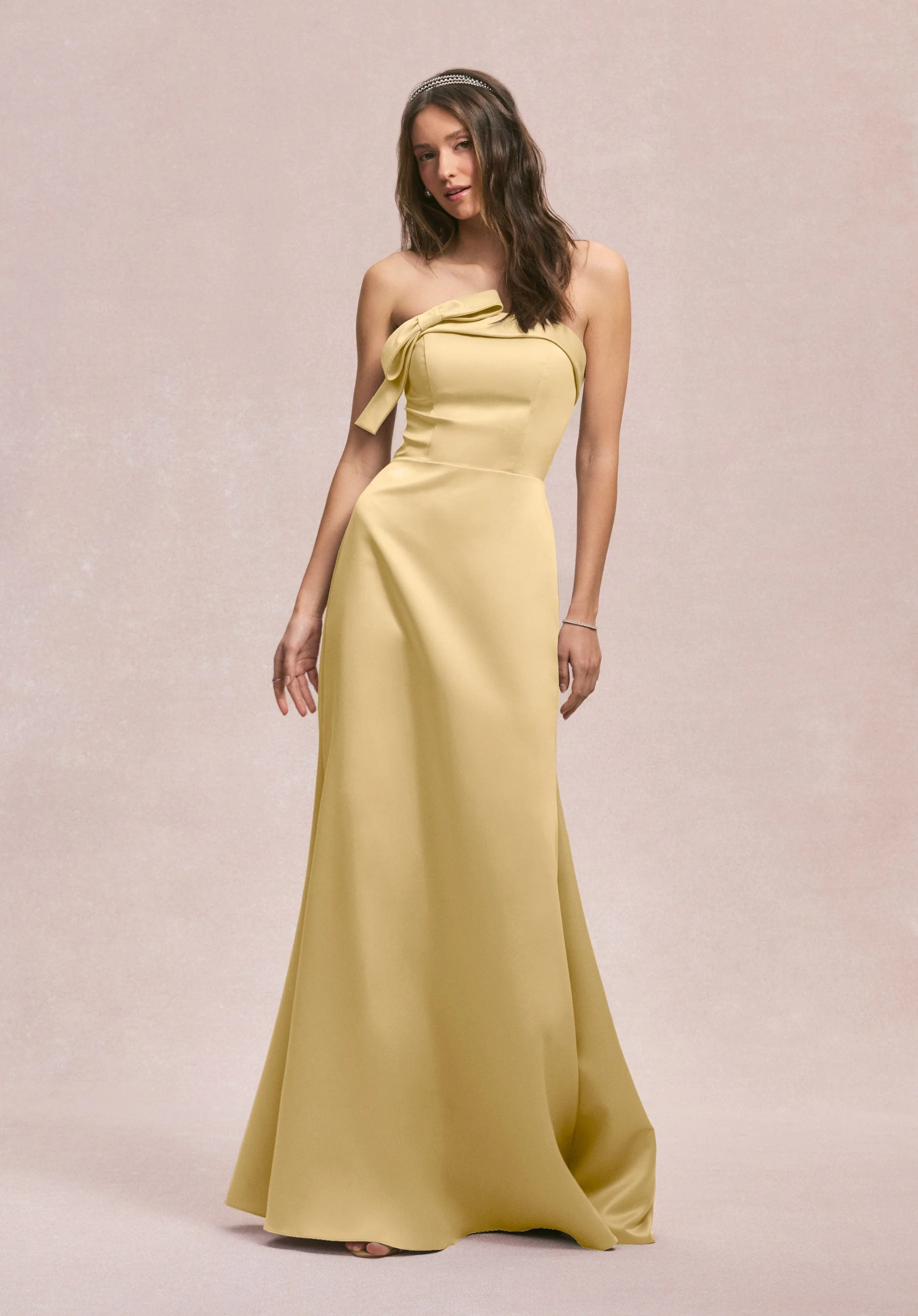 Strapless Satin Bridesmaid Dress with Bow - Image 16