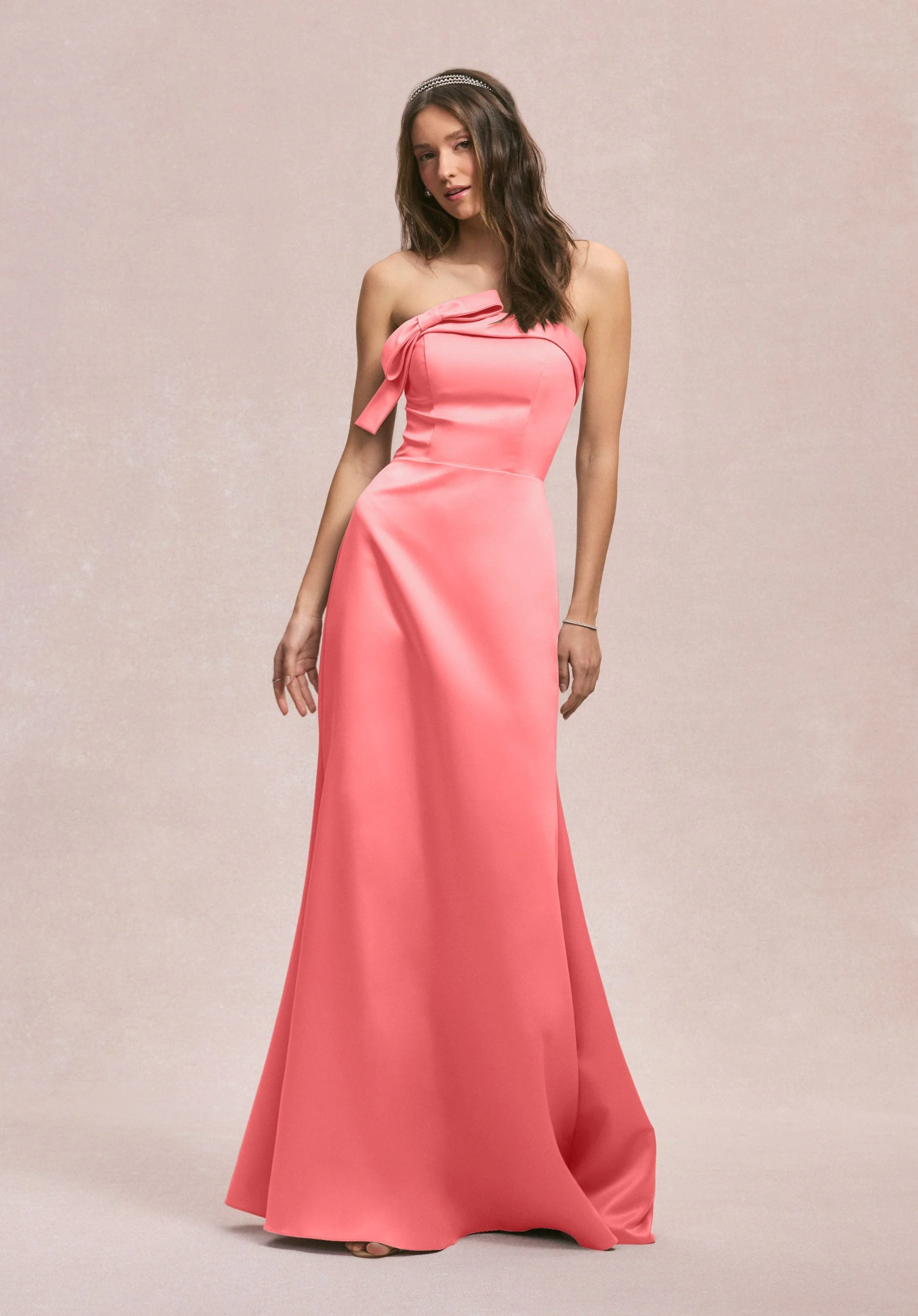 Strapless Satin Bridesmaid Dress with Bow - Image 17
