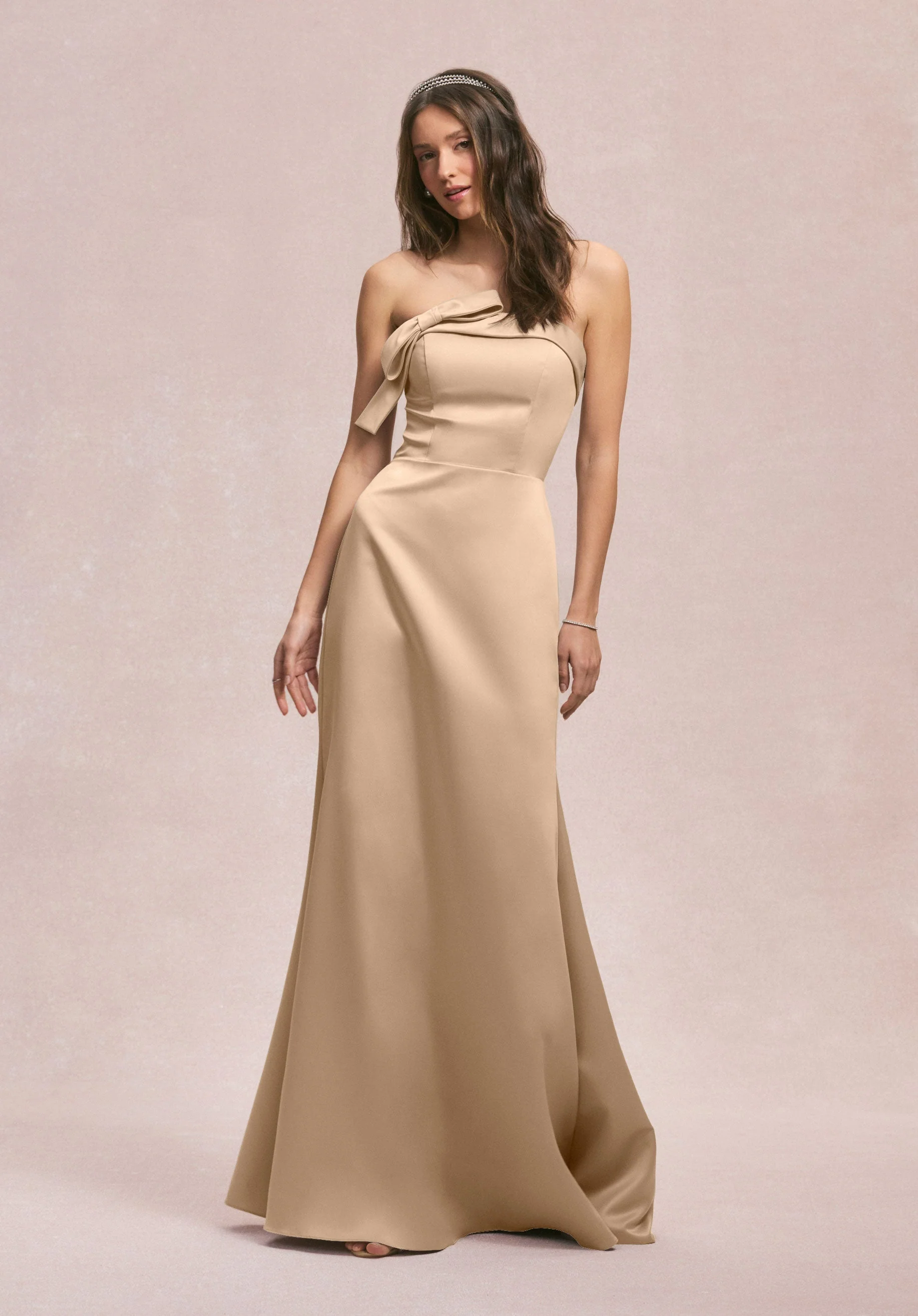 Strapless Satin Bridesmaid Dress with Bow - Image 18