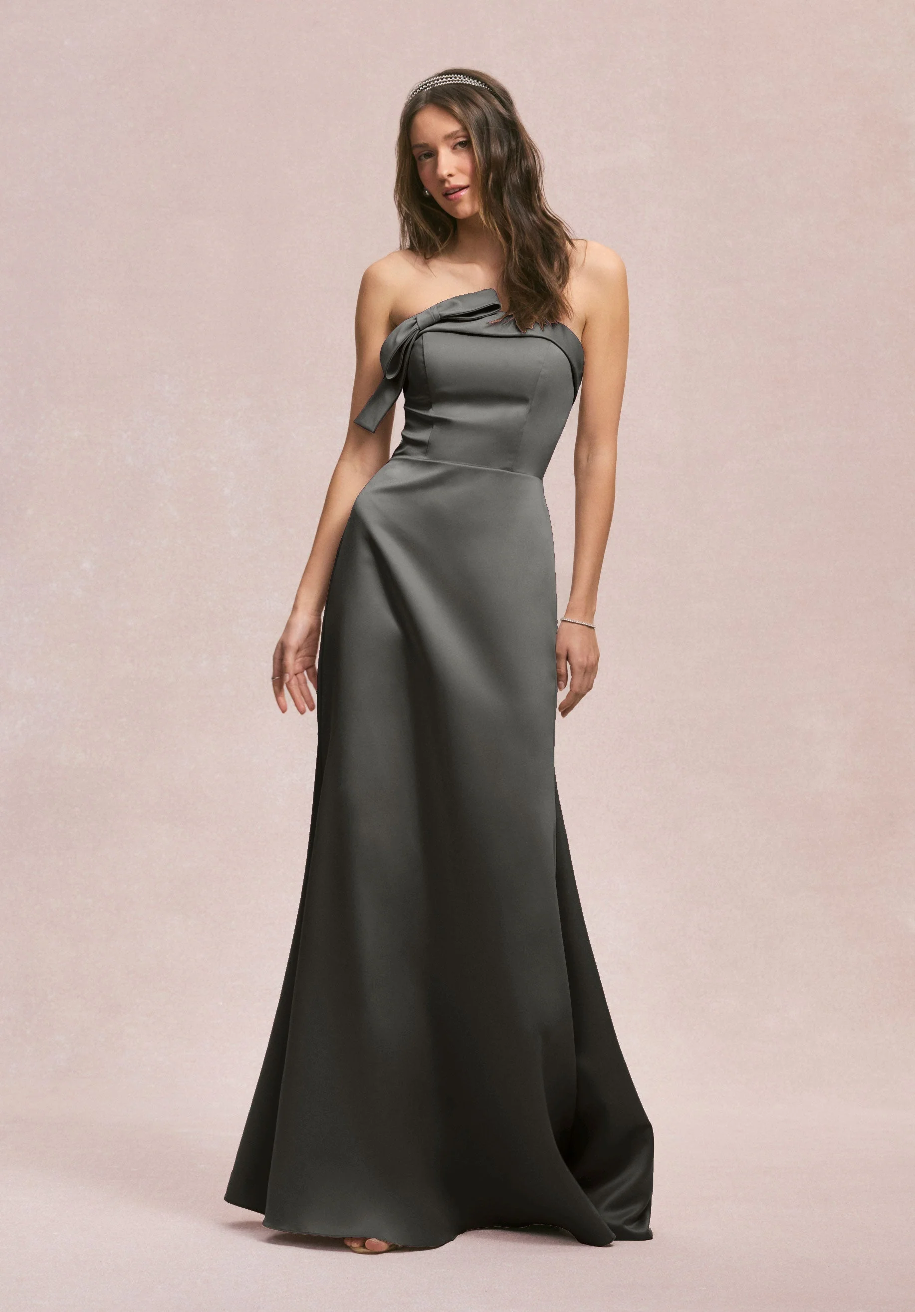 Strapless Satin Bridesmaid Dress with Bow - Image 19