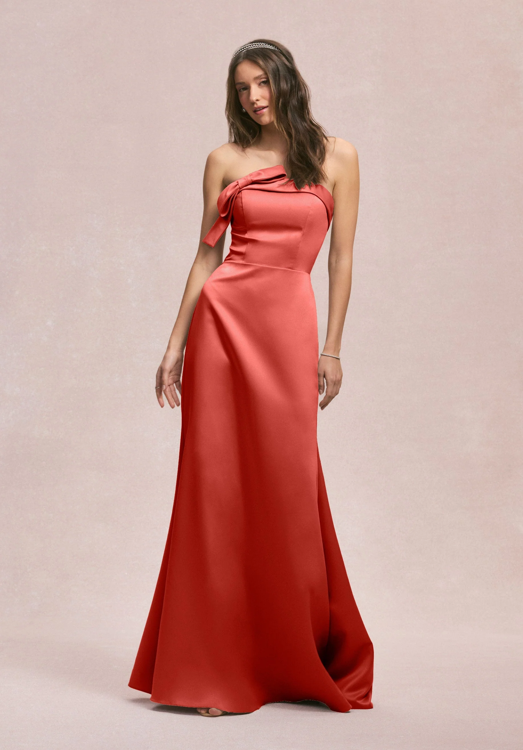 Strapless Satin Bridesmaid Dress with Bow - Image 20