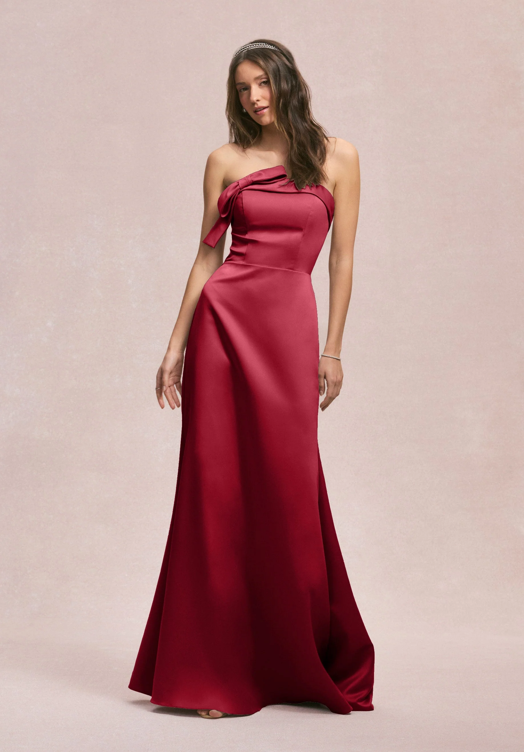 Strapless Satin Bridesmaid Dress with Bow - Image 21