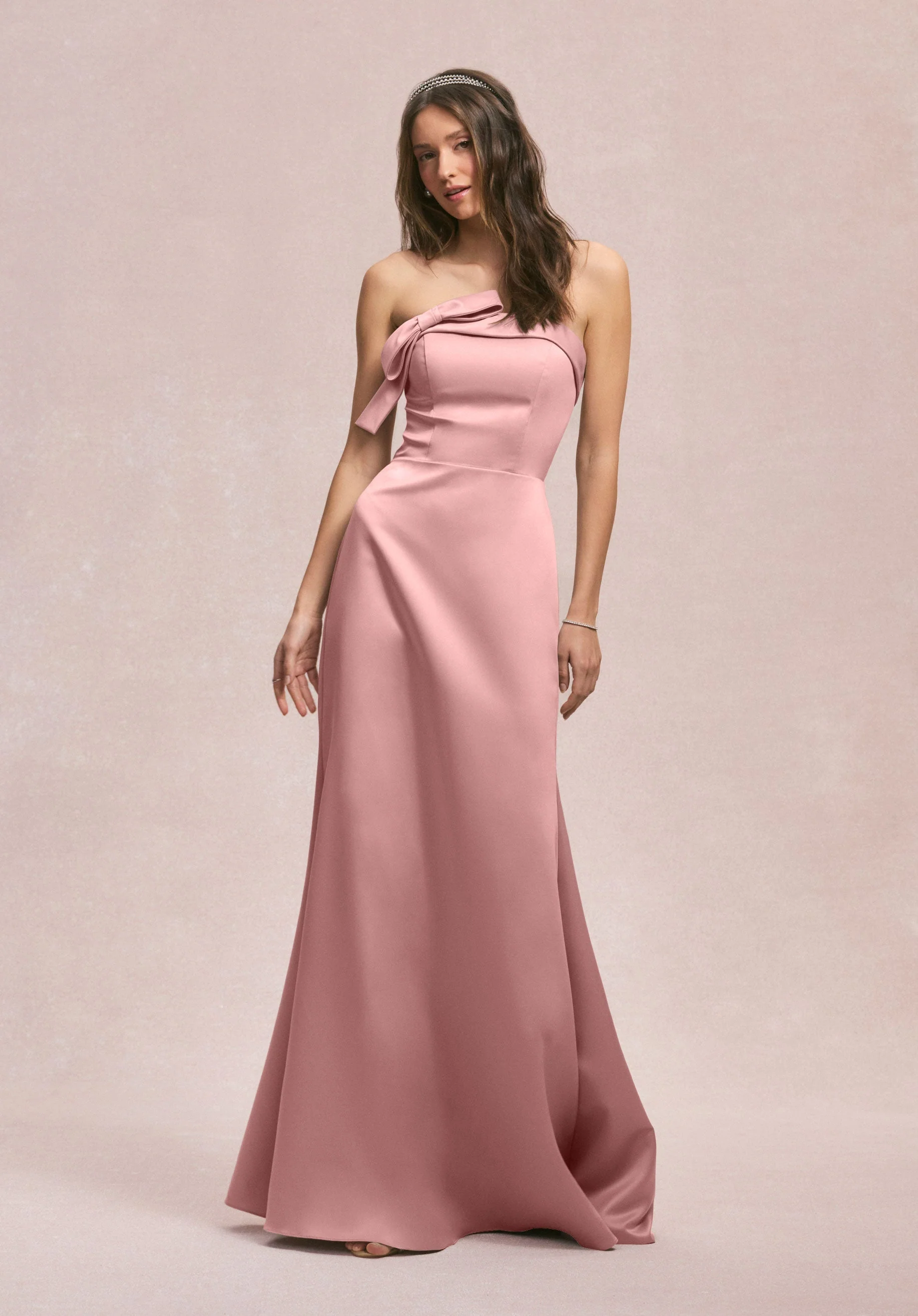 Strapless Satin Bridesmaid Dress with Bow - Image 24
