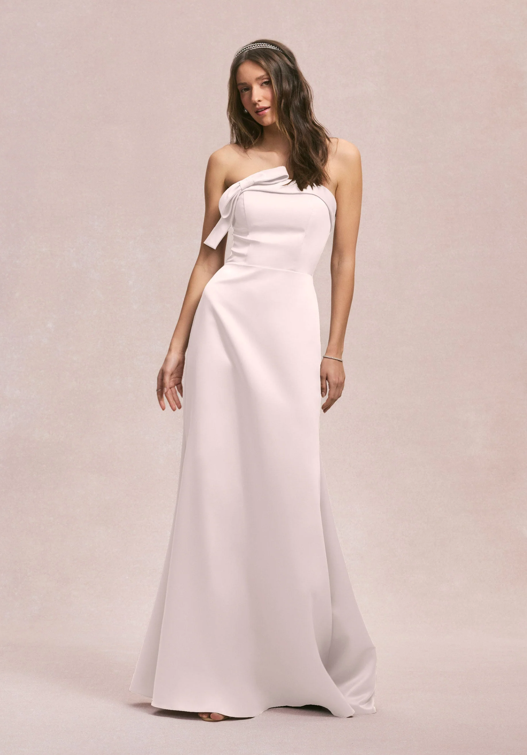 Strapless Satin Bridesmaid Dress with Bow - Image 25