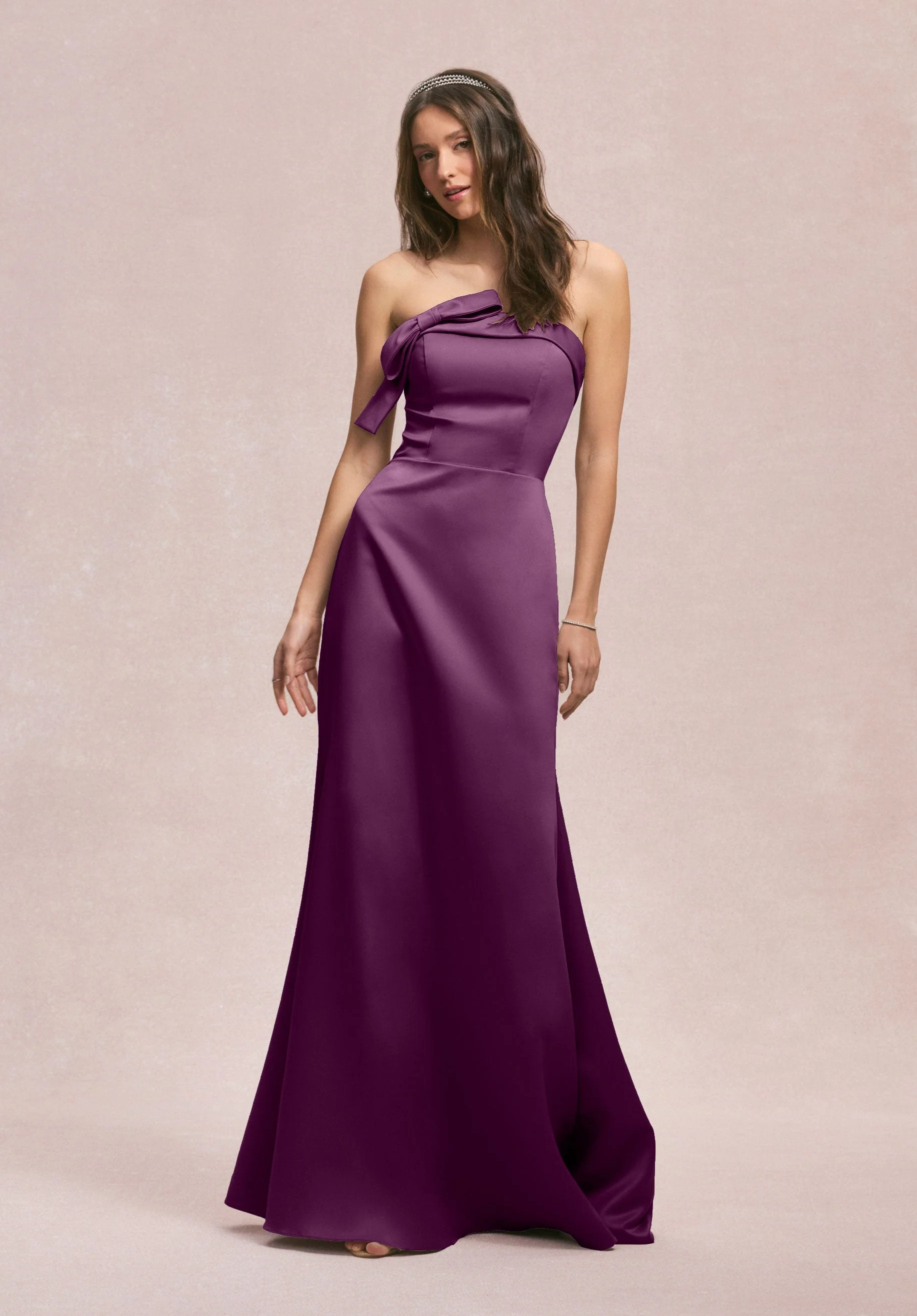 Strapless Satin Bridesmaid Dress with Bow - Image 28