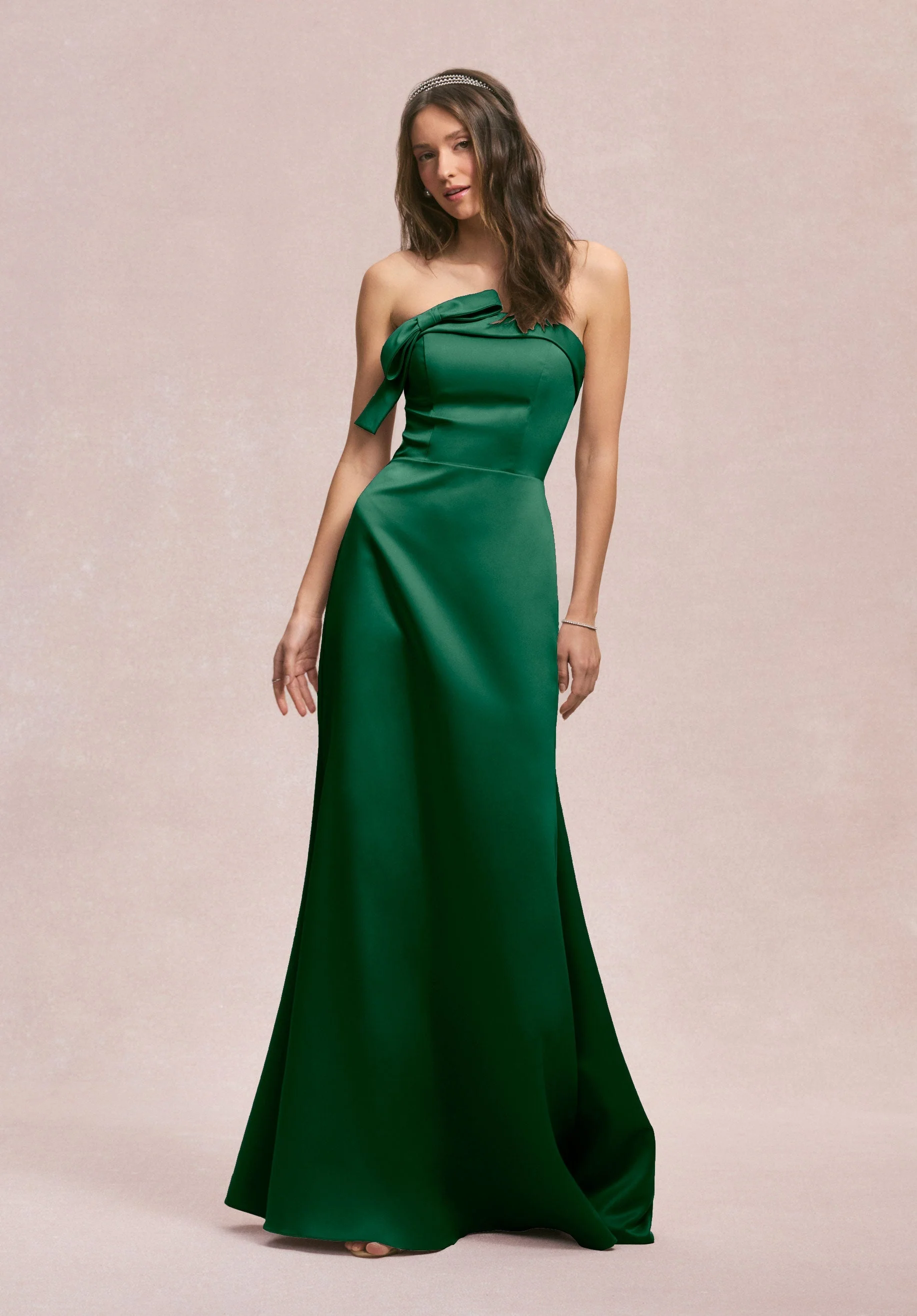 Strapless Satin Bridesmaid Dress with Bow - Image 29