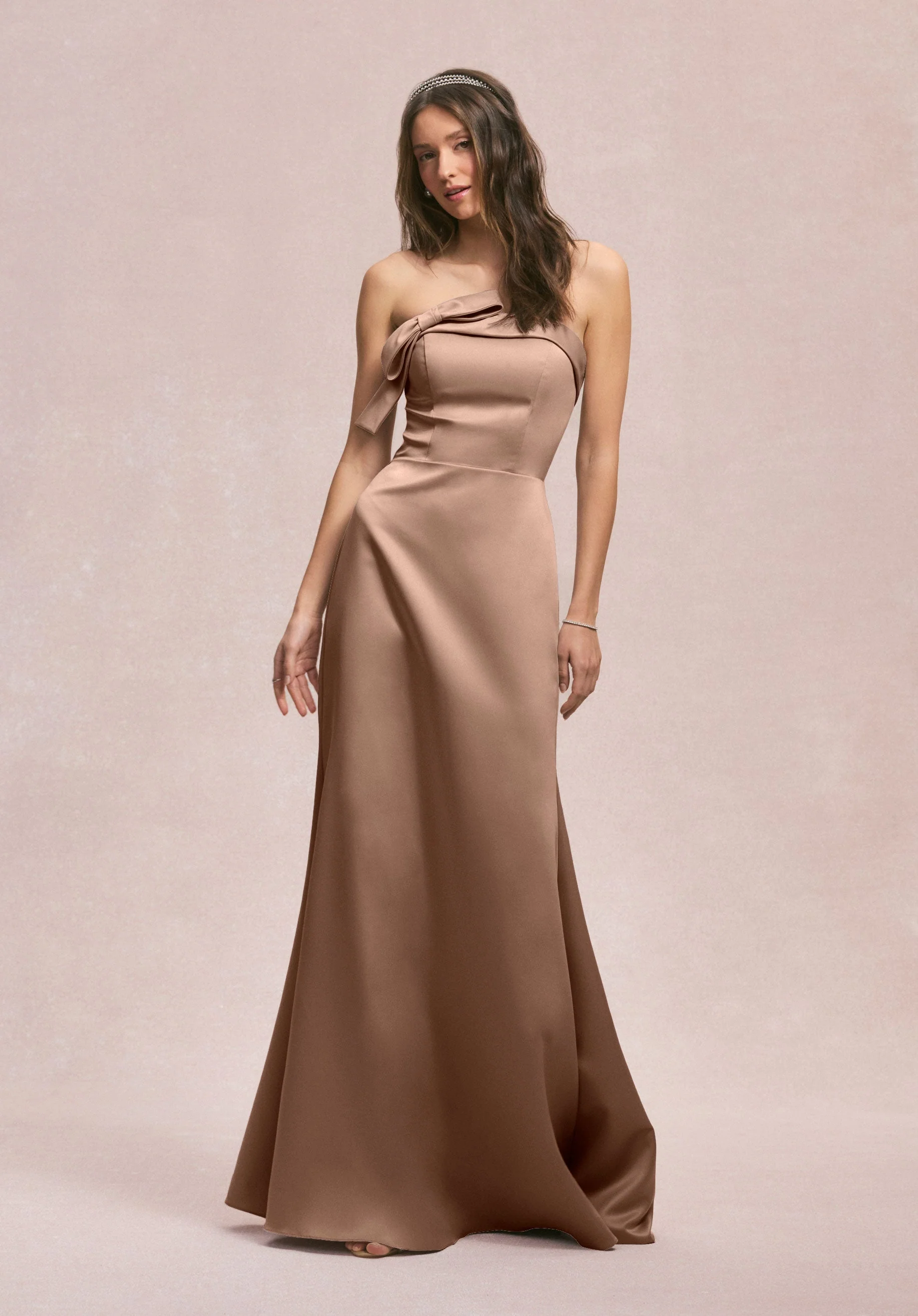 Strapless Satin Bridesmaid Dress with Bow - Image 30