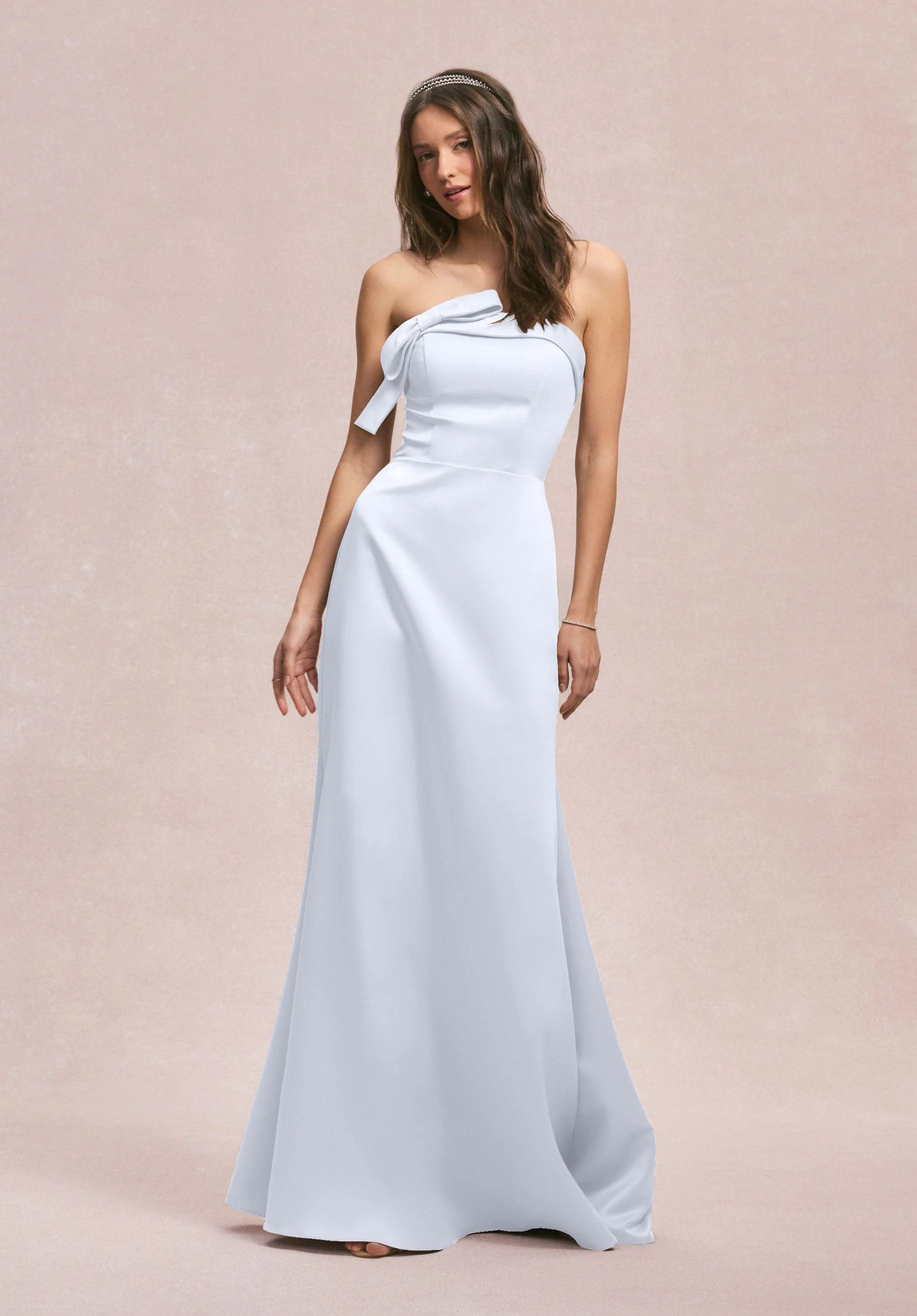 Strapless Satin Bridesmaid Dress with Bow - Image 31