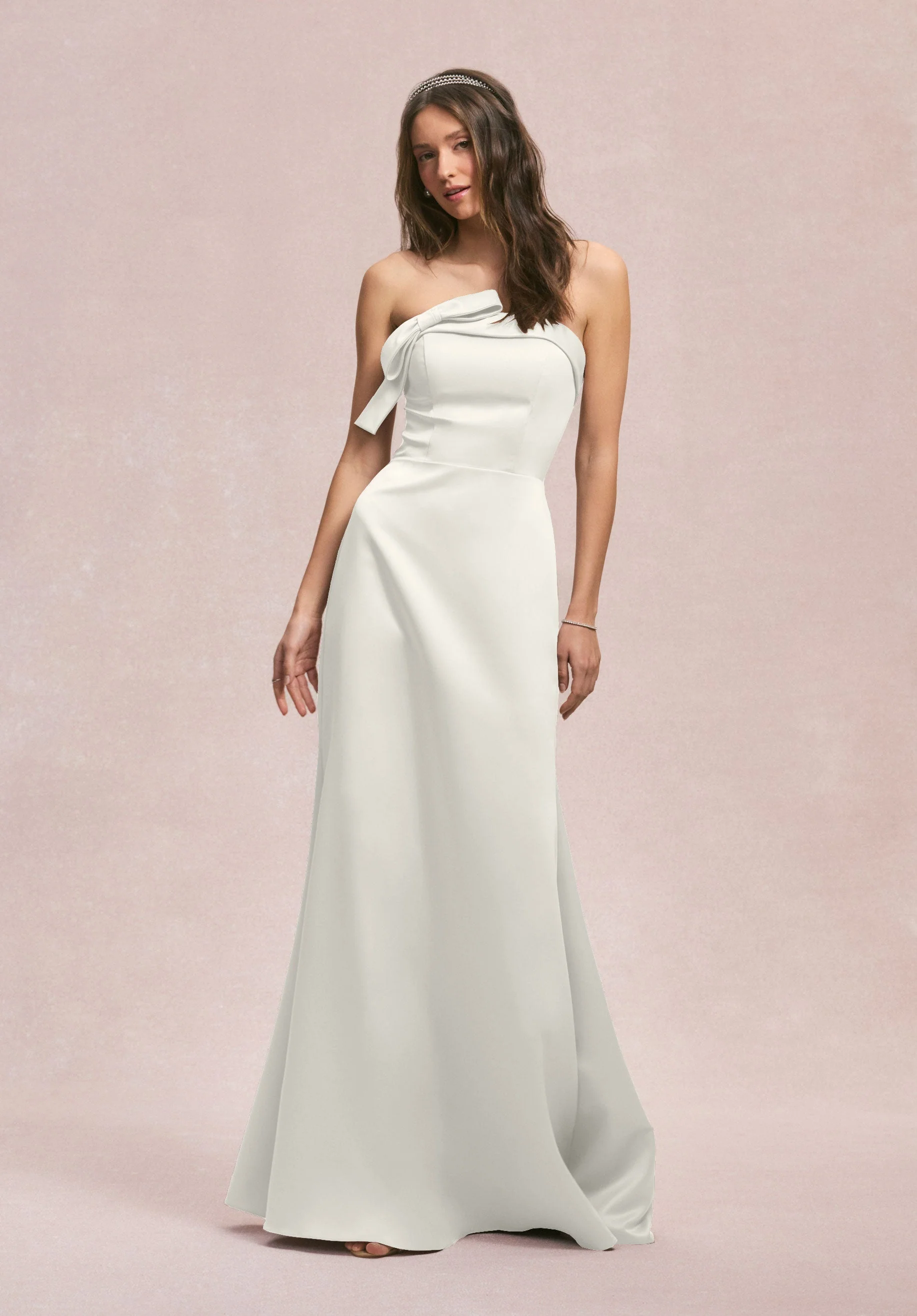 Strapless Satin Bridesmaid Dress with Bow - Image 33