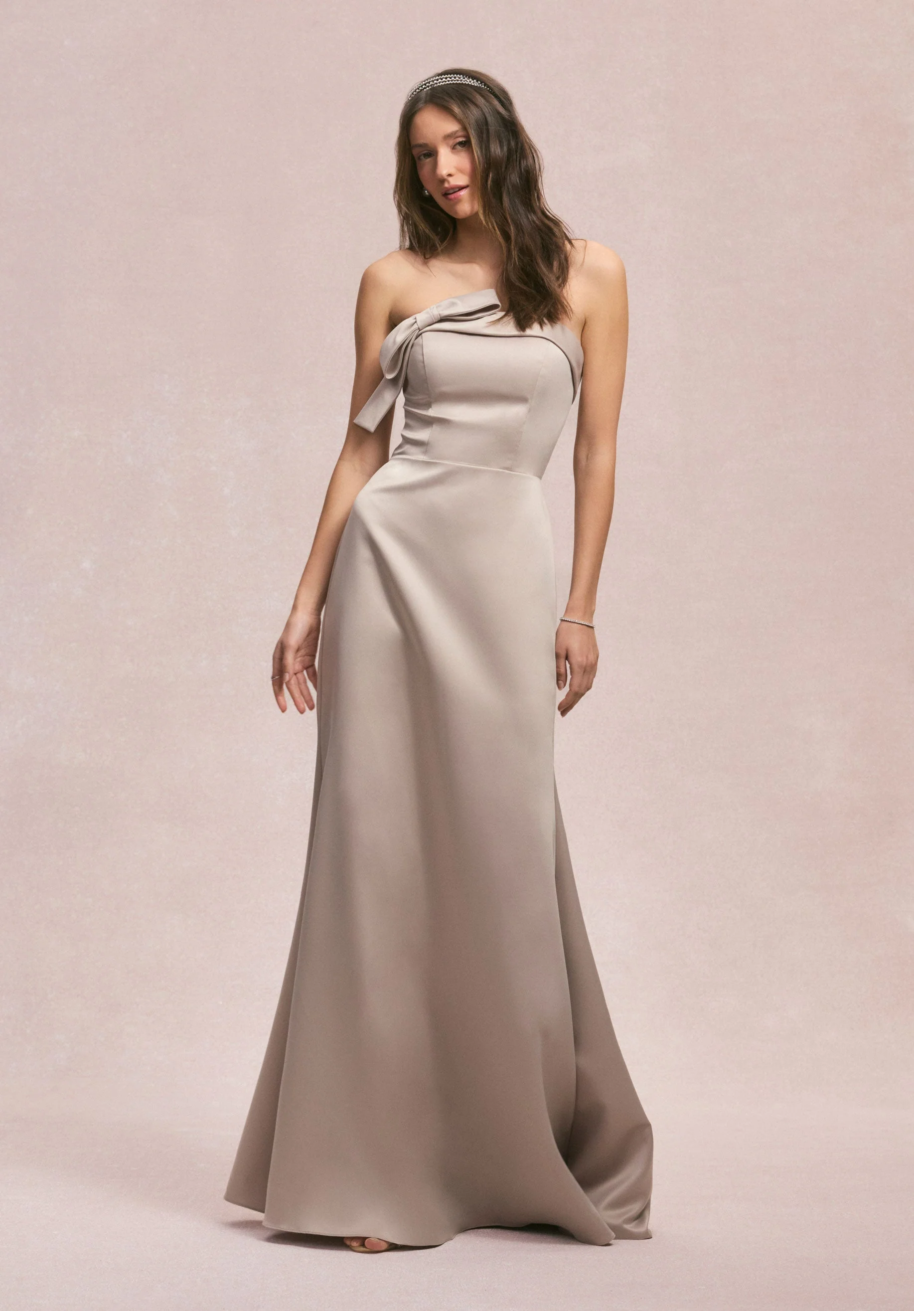 Strapless Satin Bridesmaid Dress with Bow - Image 34