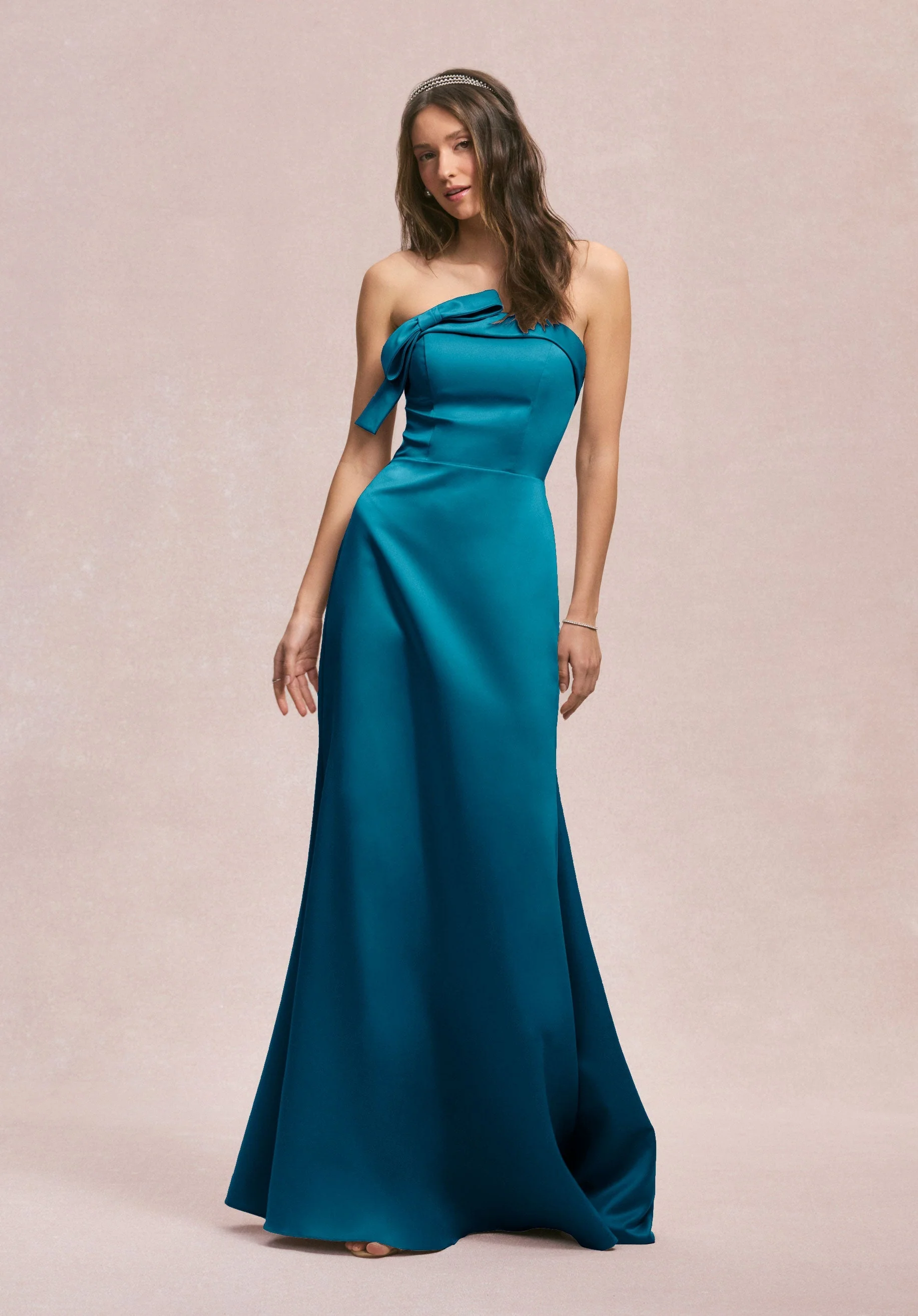 Strapless Satin Bridesmaid Dress with Bow - Image 35
