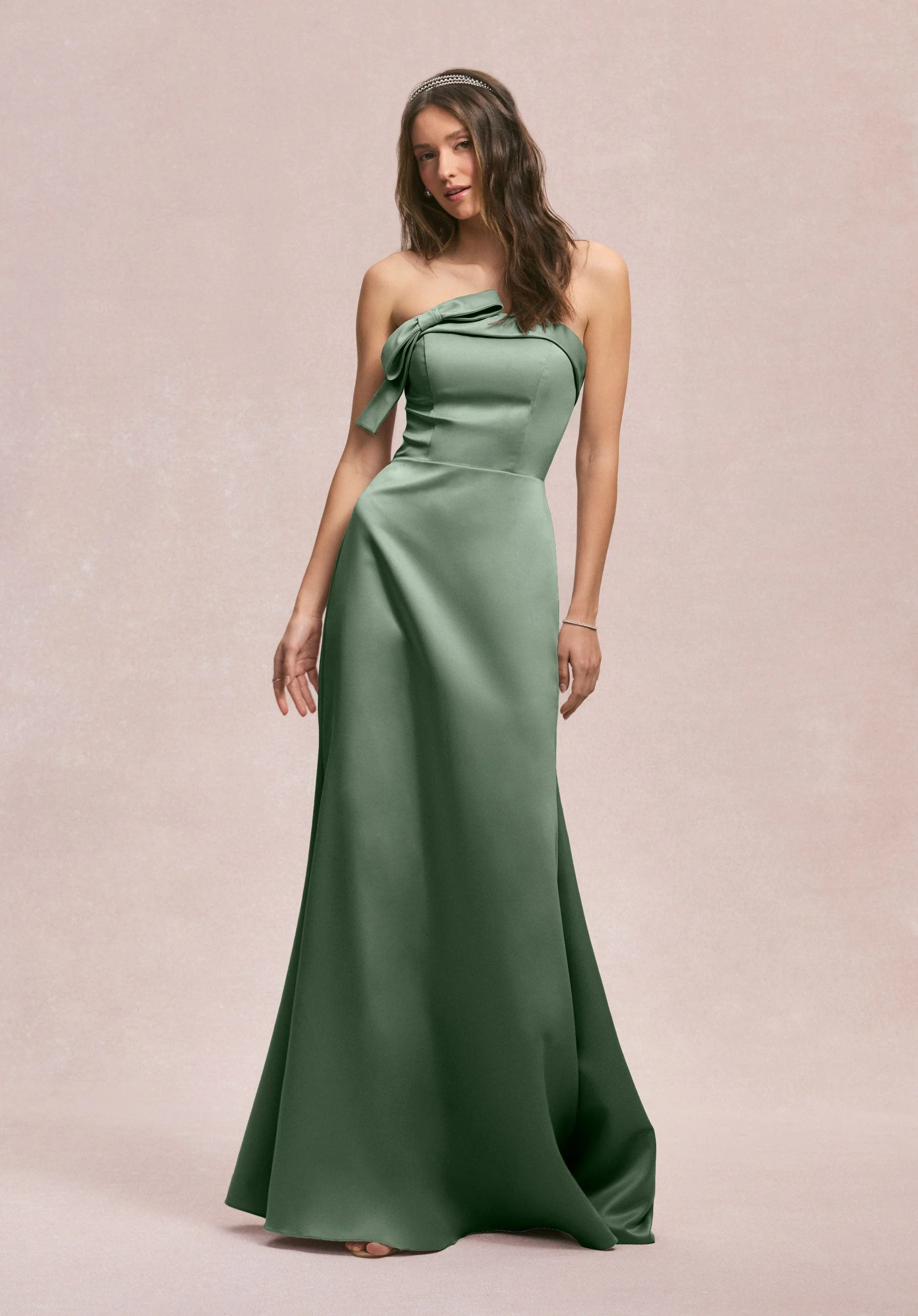 Strapless Satin Bridesmaid Dress with Bow - Image 37