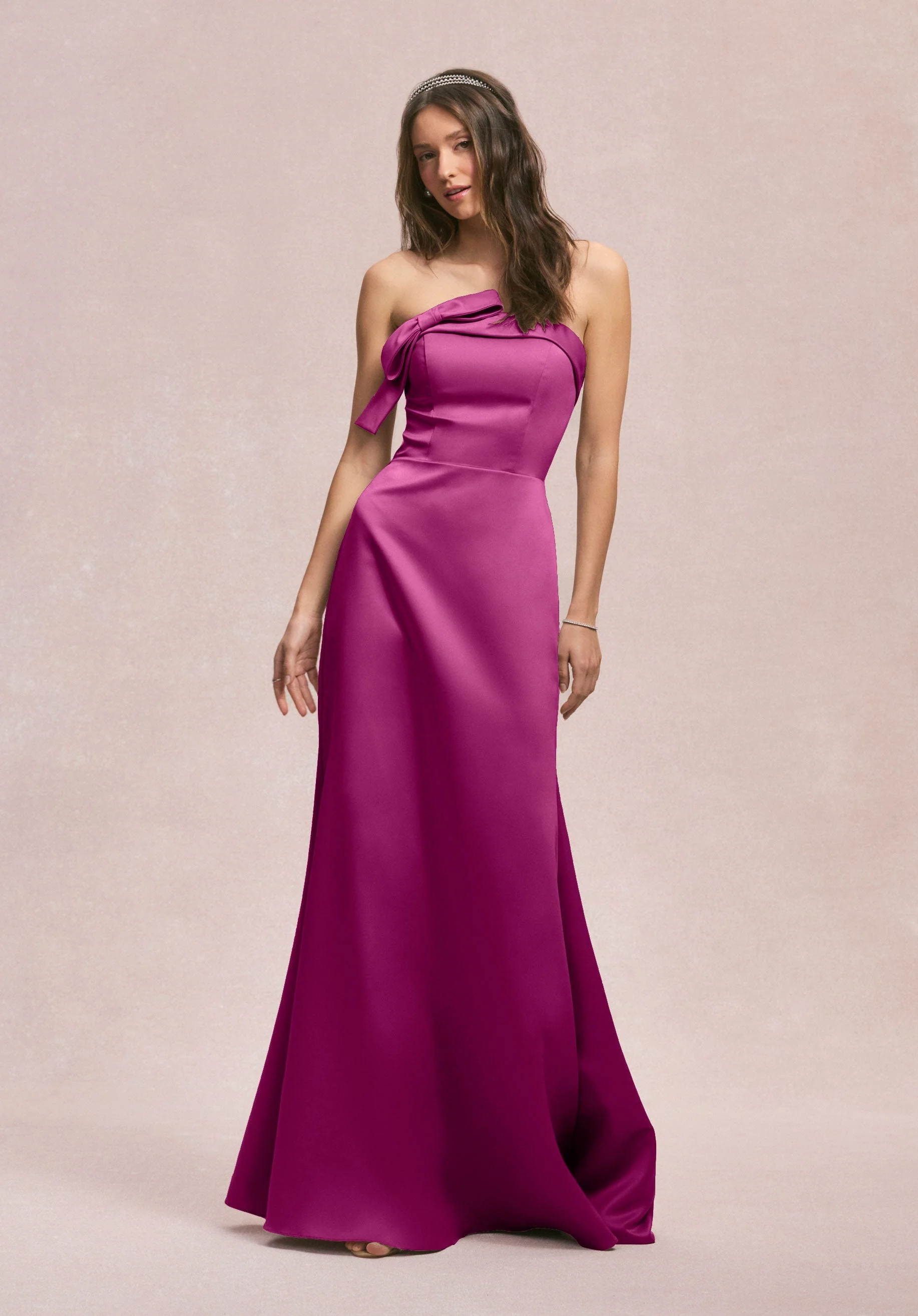 Strapless Satin Bridesmaid Dress with Bow - Image 38