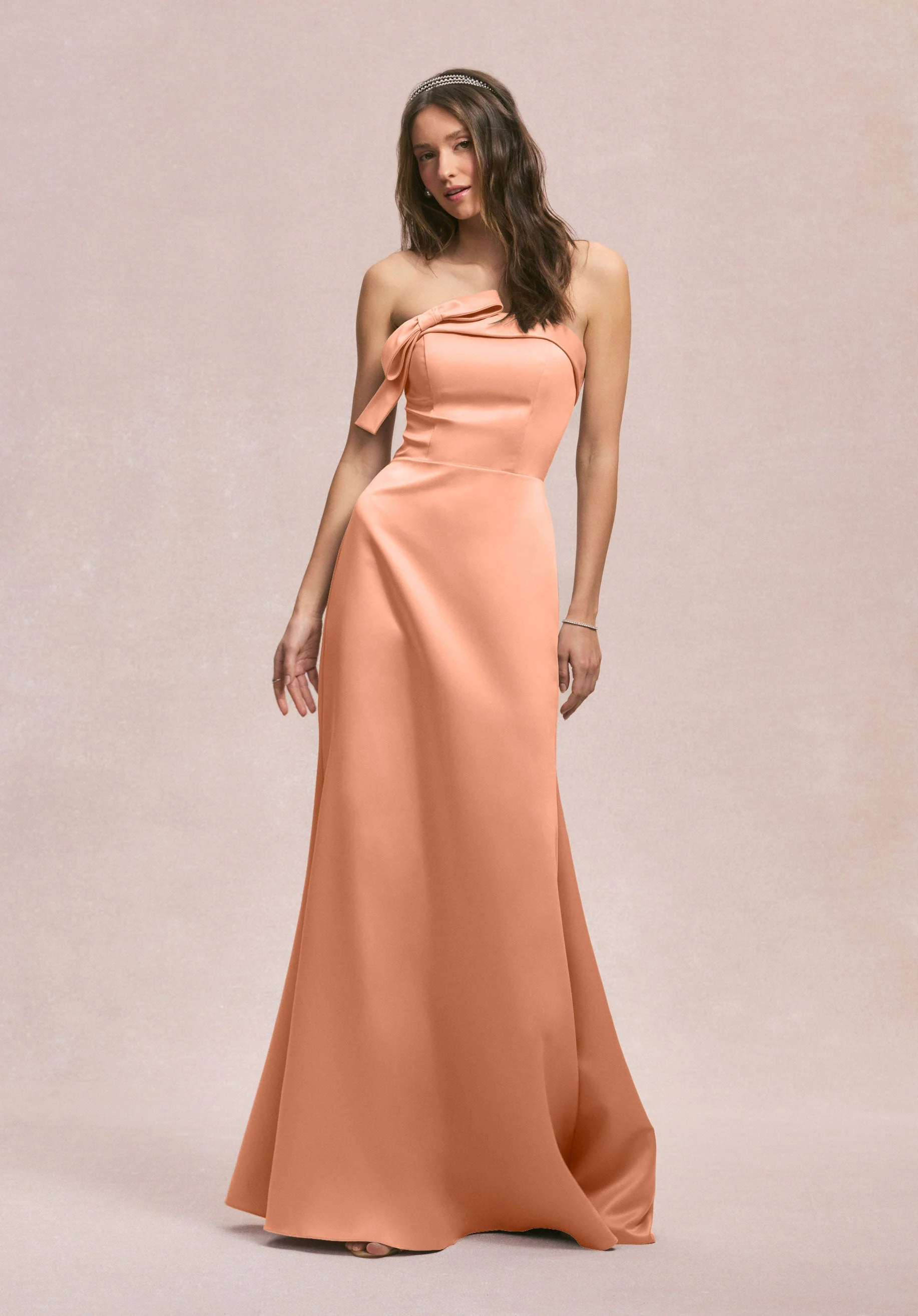 Strapless Satin Bridesmaid Dress with Bow - Image 40