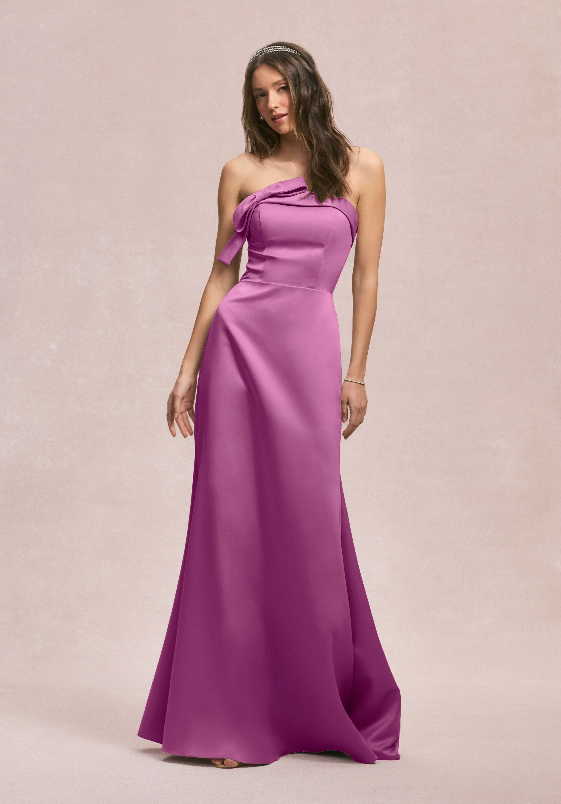Strapless Satin Bridesmaid Dress with Bow - Image 42