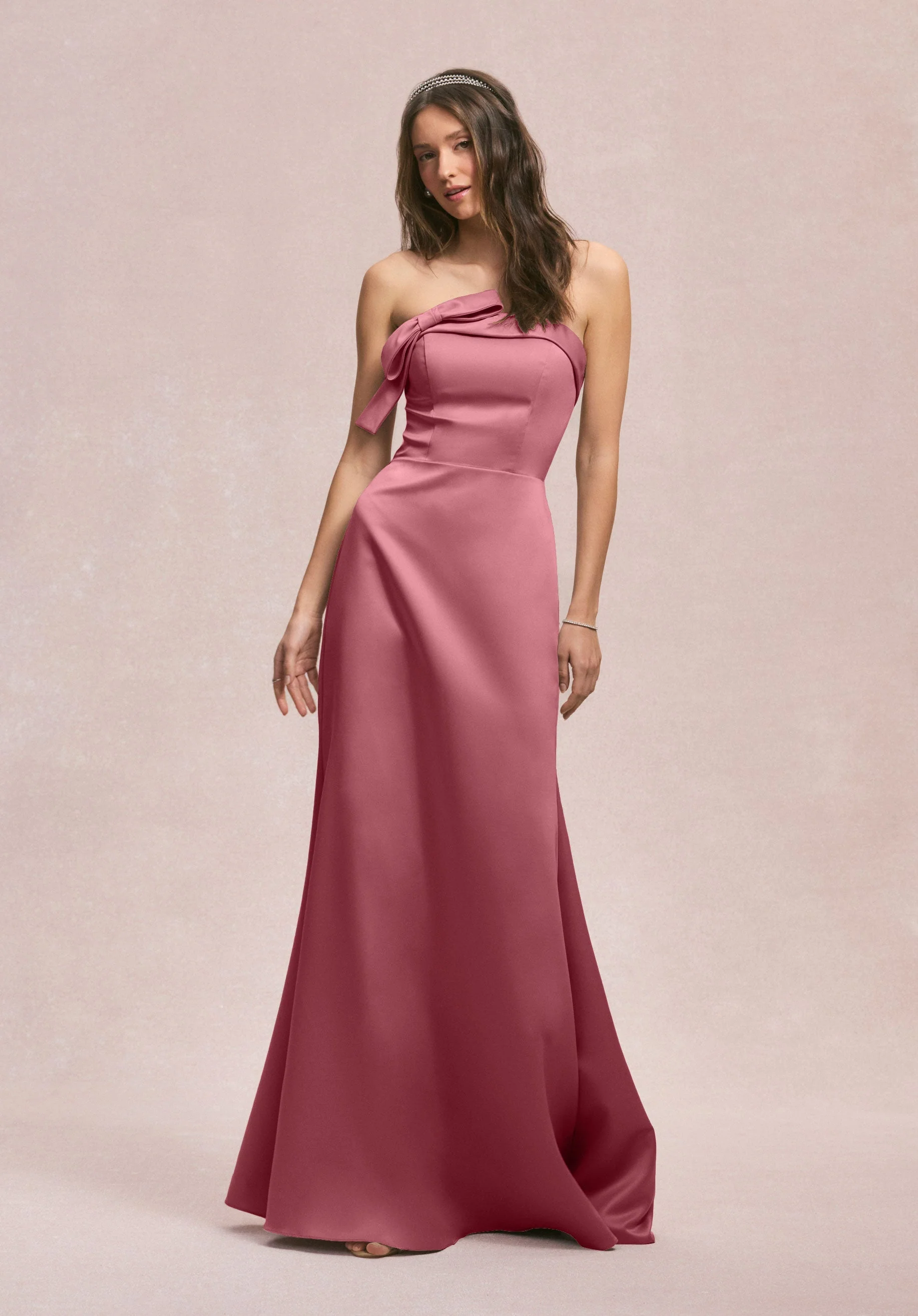 Strapless Satin Bridesmaid Dress with Bow - Image 43
