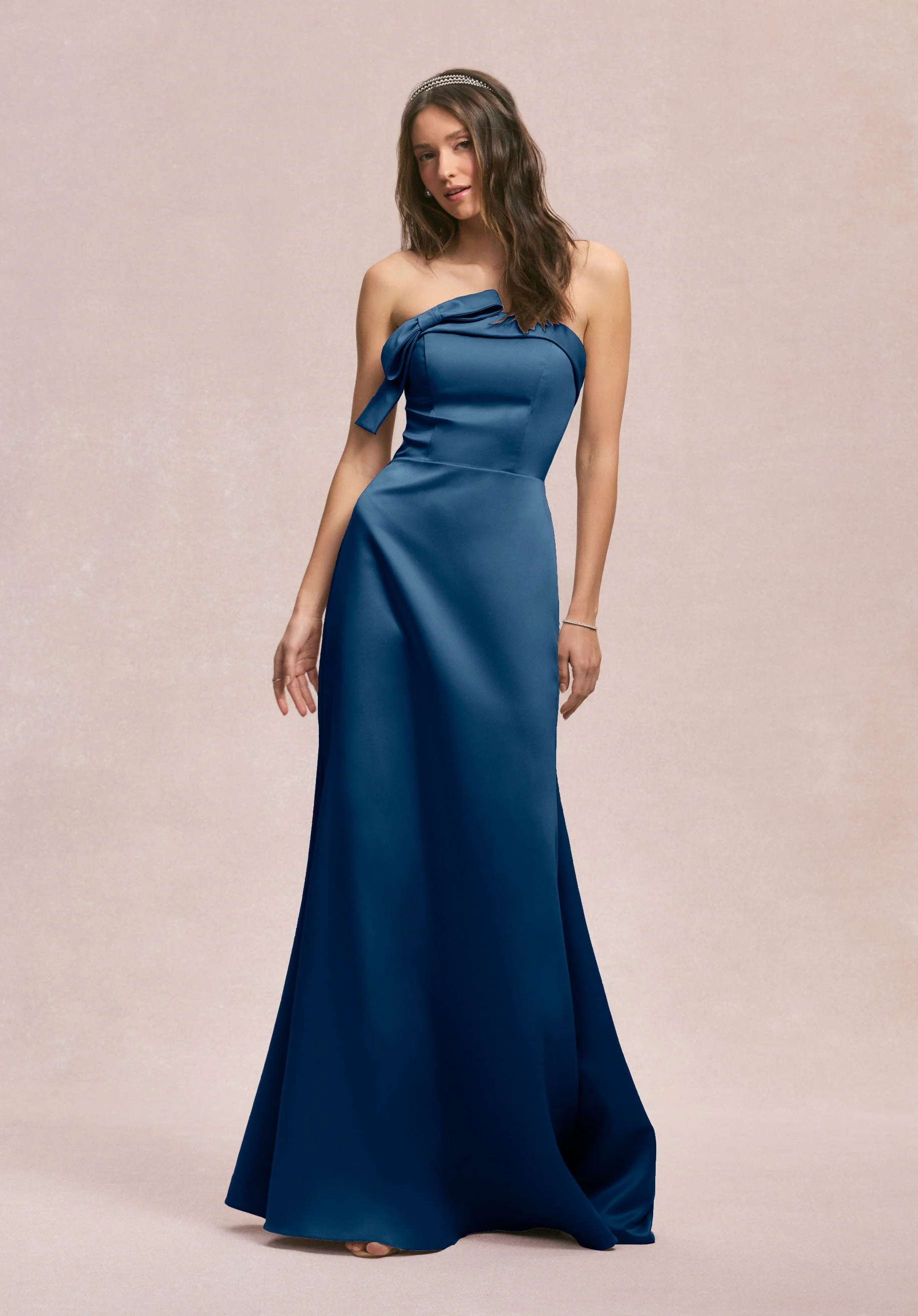 Strapless Satin Bridesmaid Dress with Bow - Image 46
