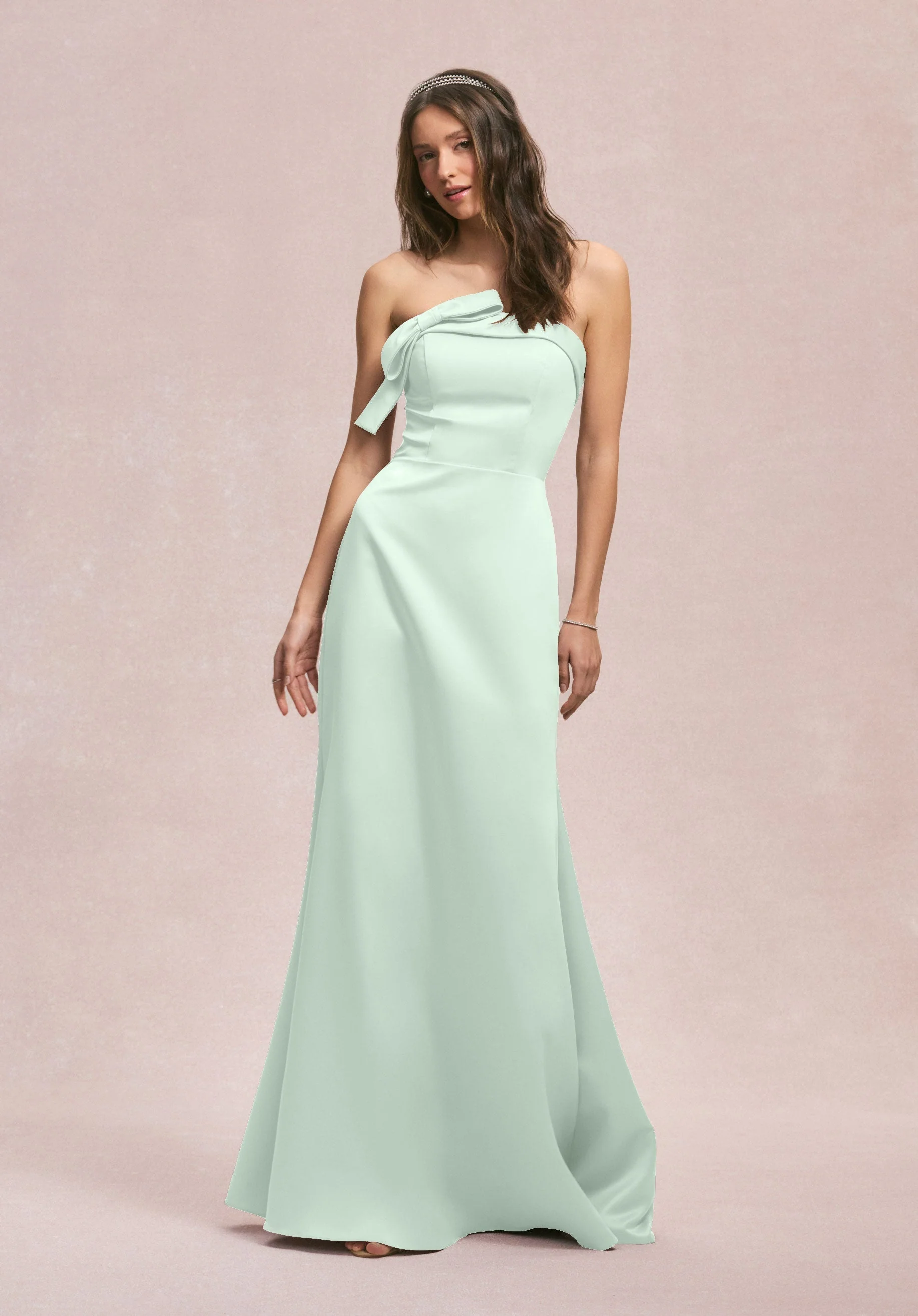 Strapless Satin Bridesmaid Dress with Bow - Image 47