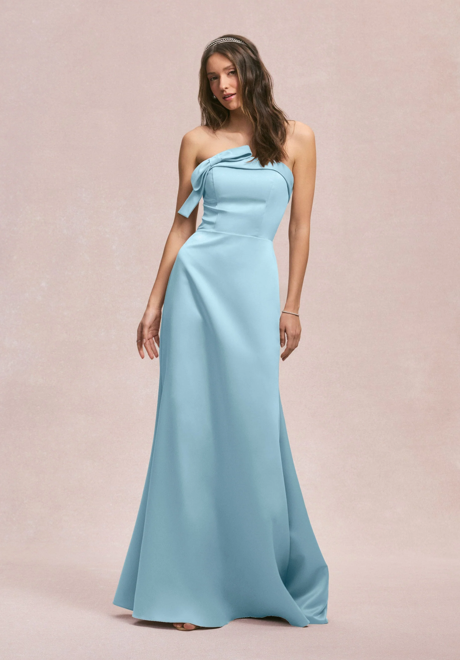 Strapless Satin Bridesmaid Dress with Bow - Image 49