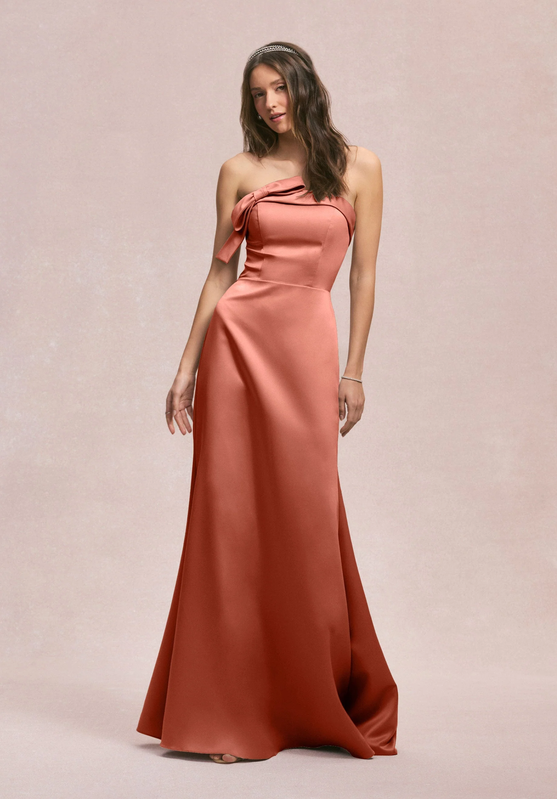 Strapless Satin Bridesmaid Dress with Bow - Image 52