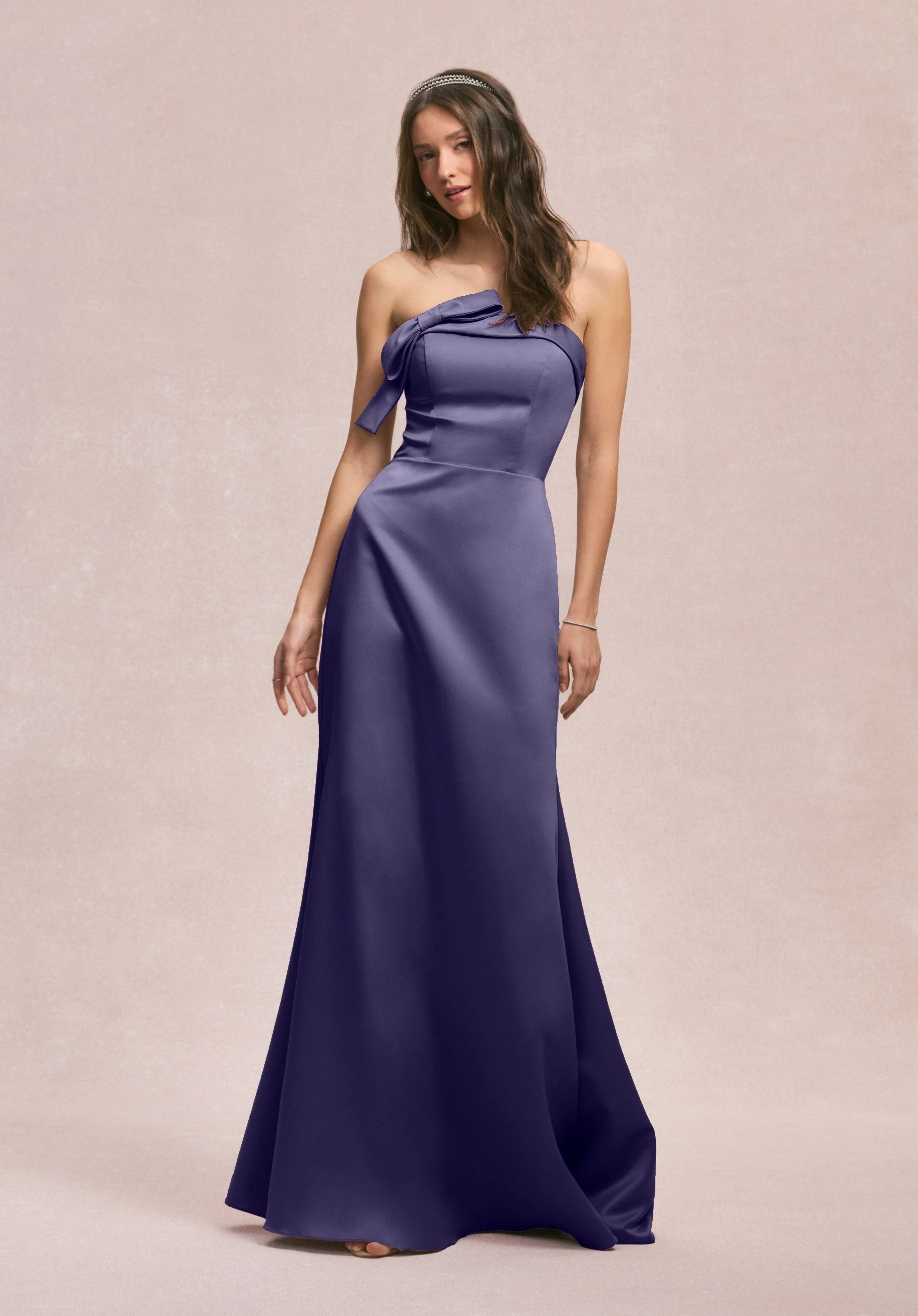 Strapless Satin Bridesmaid Dress with Bow - Image 53