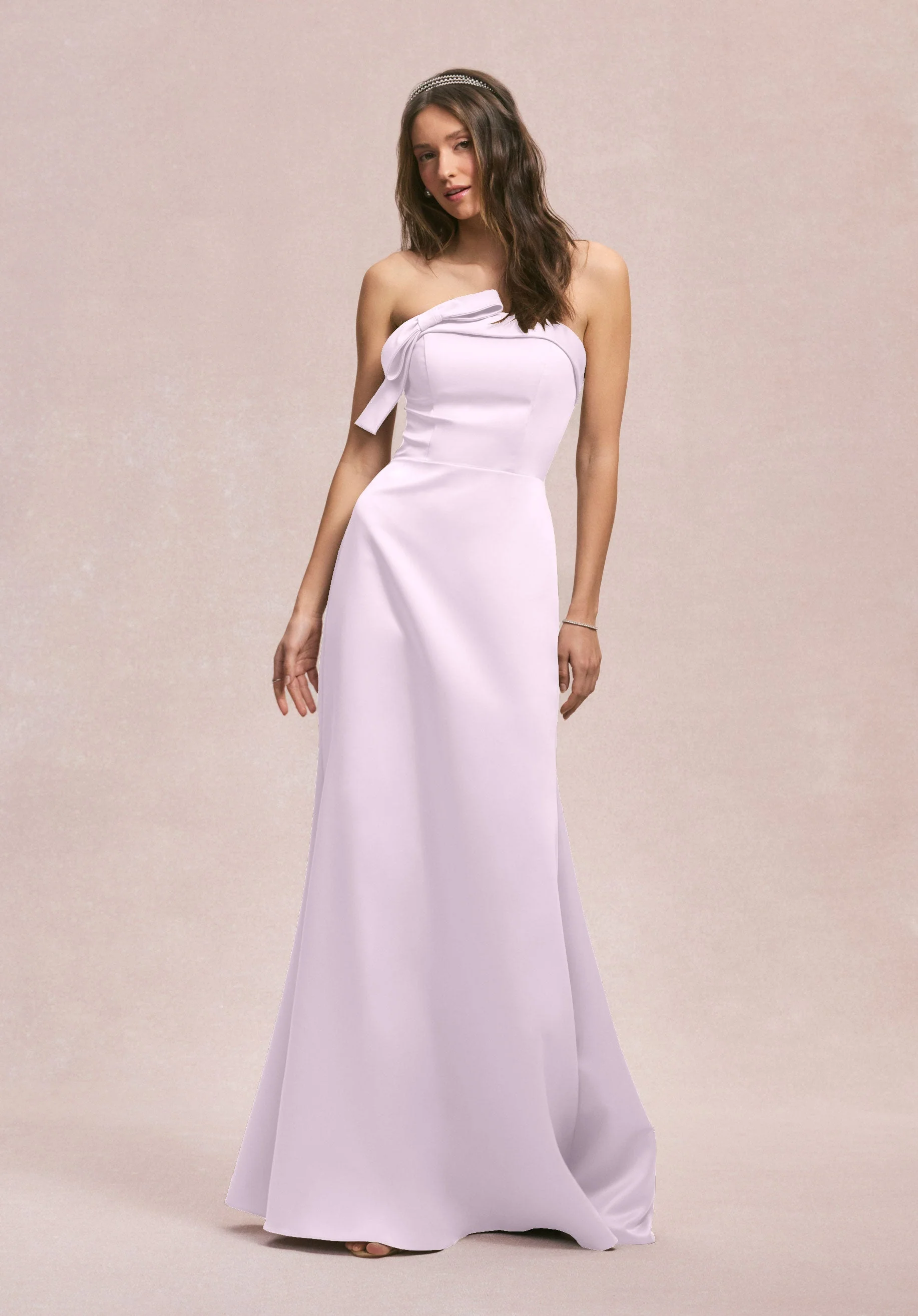 Strapless Satin Bridesmaid Dress with Bow - Image 59