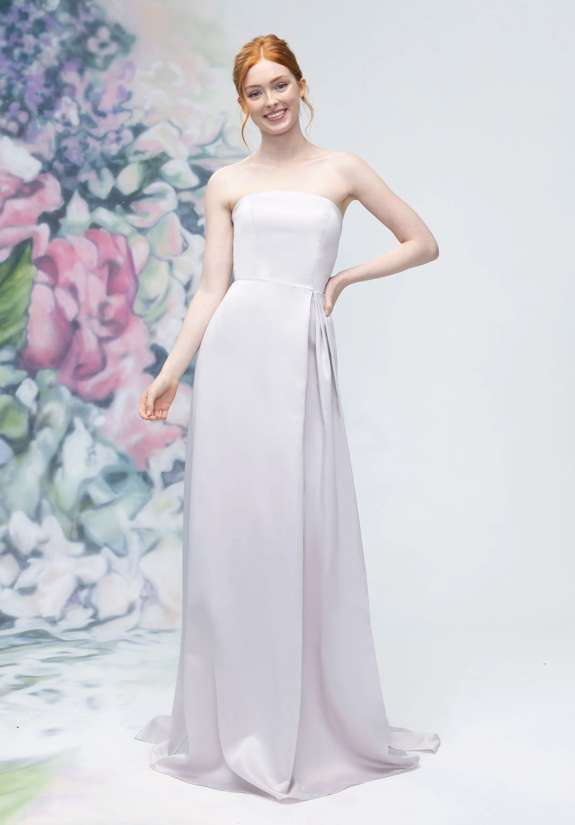 Strapless Straight Neck Satin Bridesmaid Dress with Detachable Watteau Back - Image 5