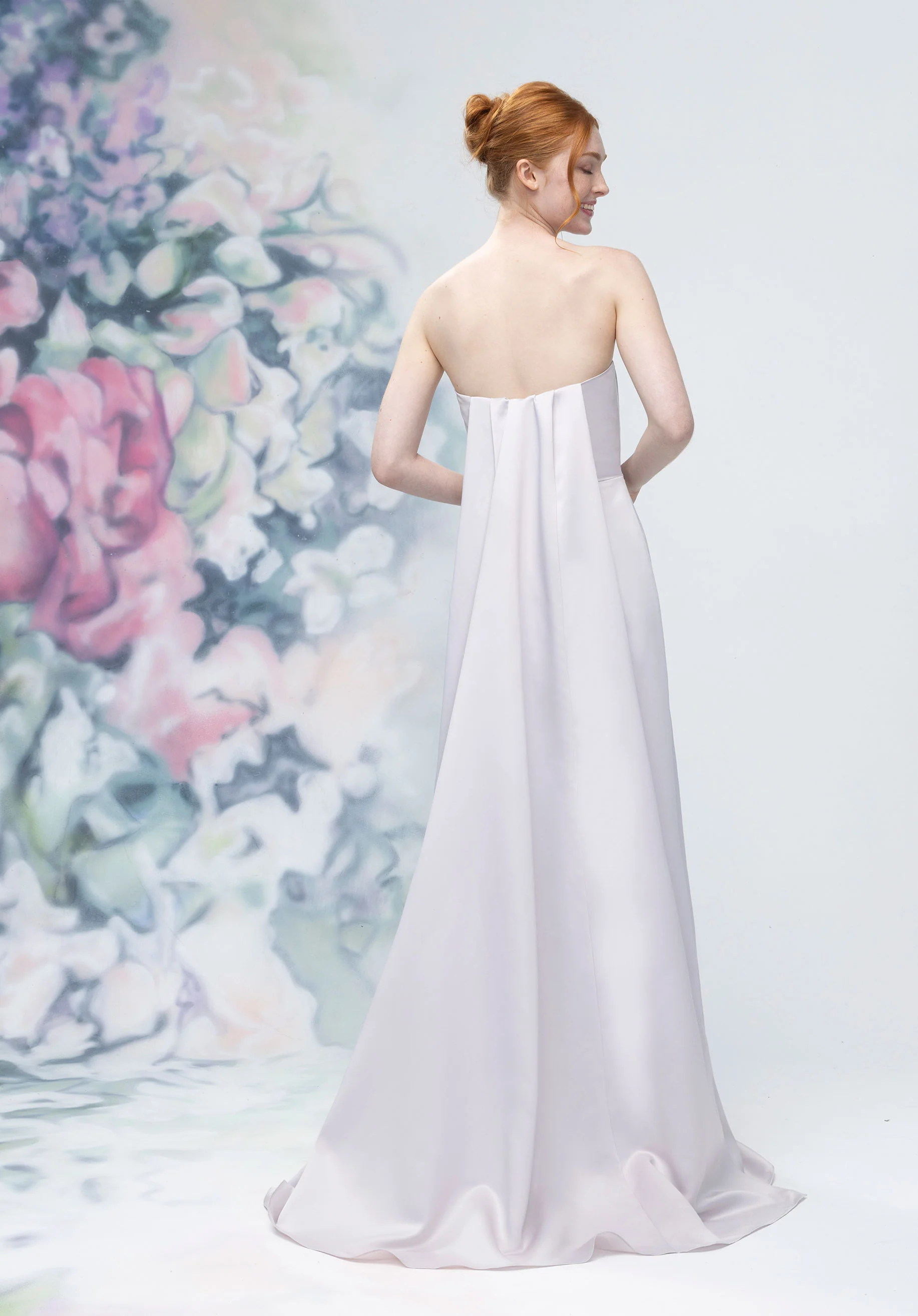 Strapless Straight Neck Satin Bridesmaid Dress with Detachable Watteau Back - Image 8
