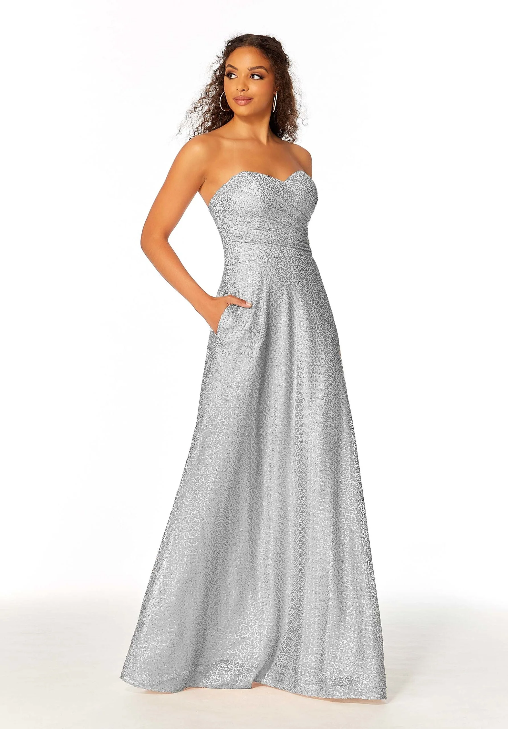 Strapless Sweetheart Caviar Mesh Bridesmaid Dress - Image 9