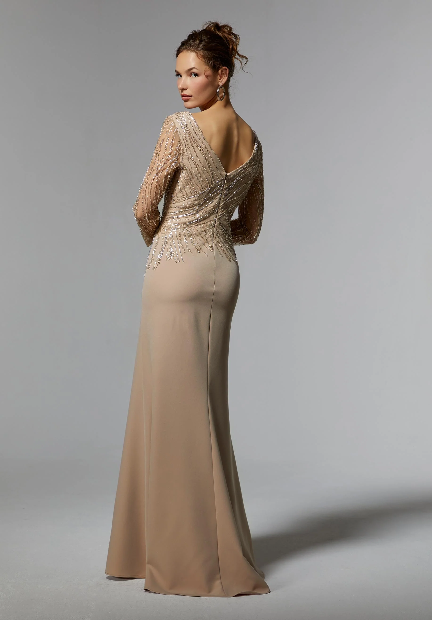 Stretch Crepe Sheath Evening Gown with Crystal Beading - Image 11