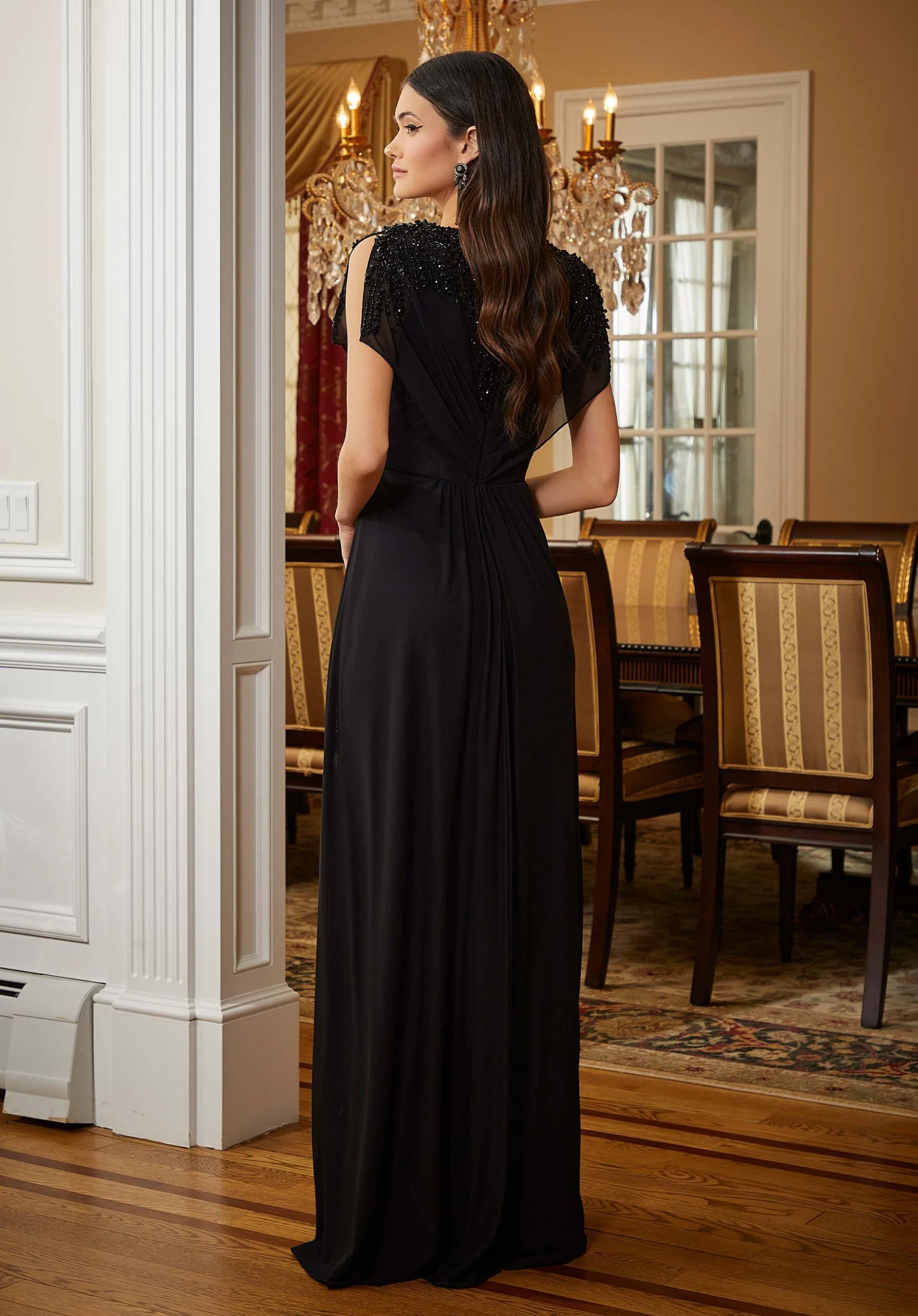 Stretch Mesh Evening Gown with Beaded Accents - Image 3