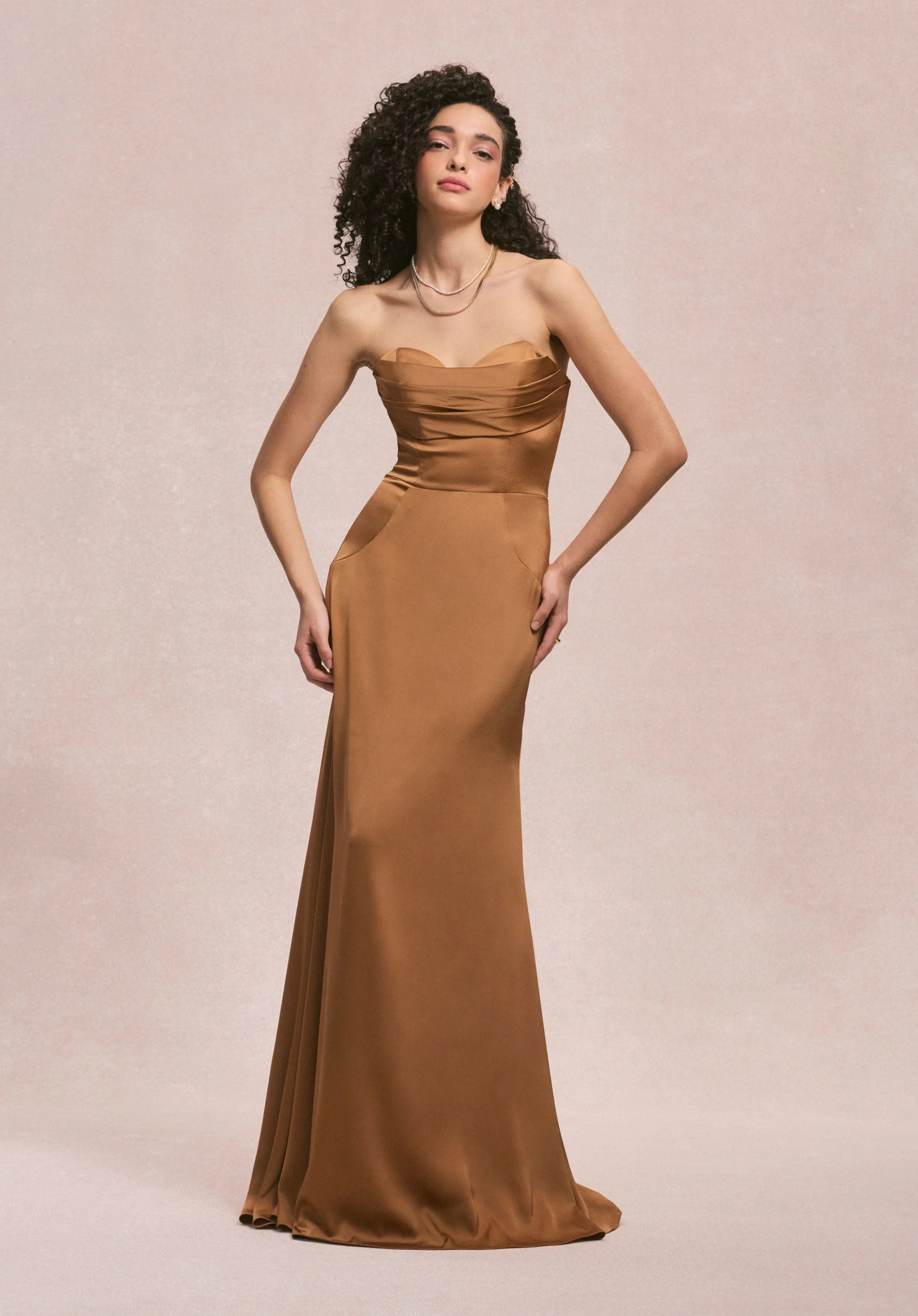 Sweetheart Seam Draped Luxe Satin Bridesmaid Dress - Image 10