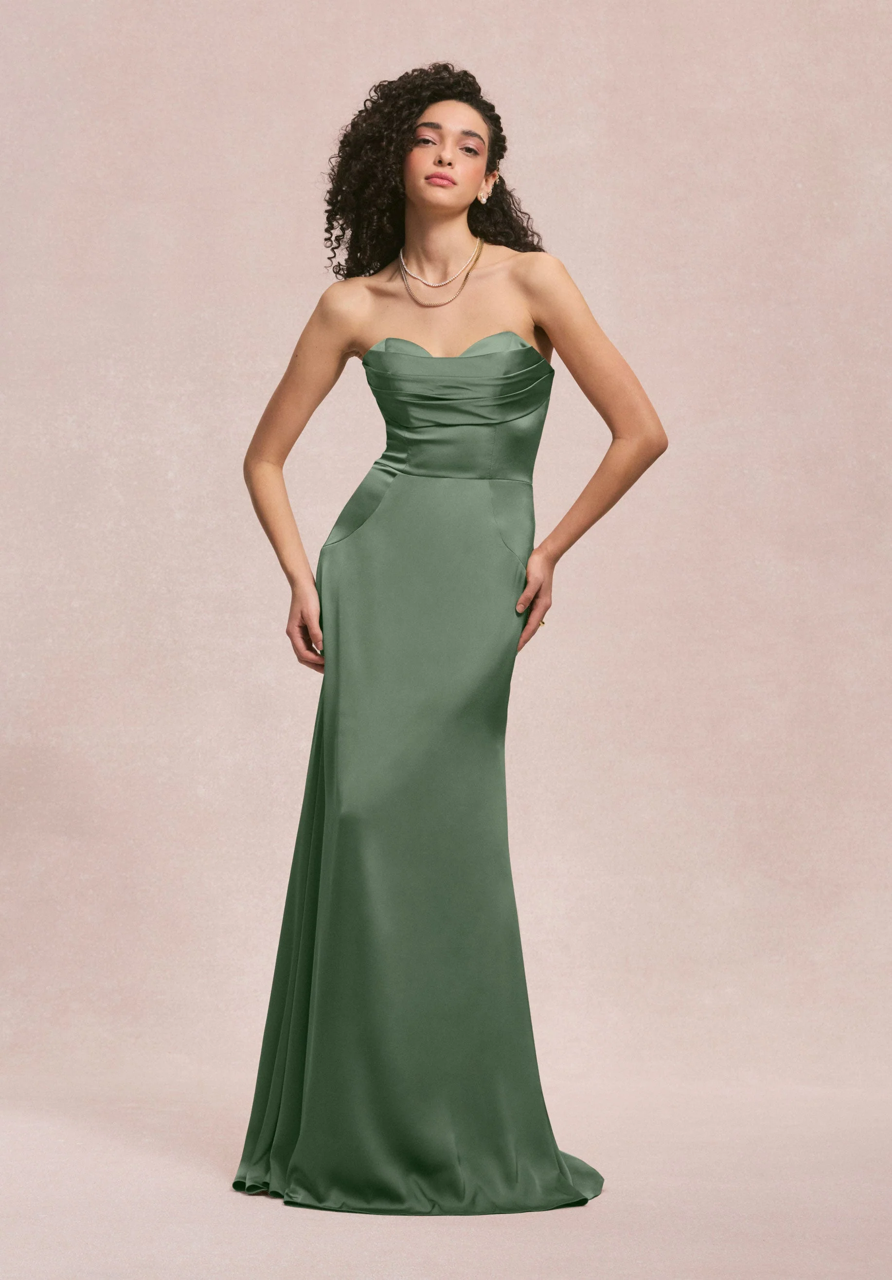 Sweetheart Seam Draped Luxe Satin Bridesmaid Dress - Image 17
