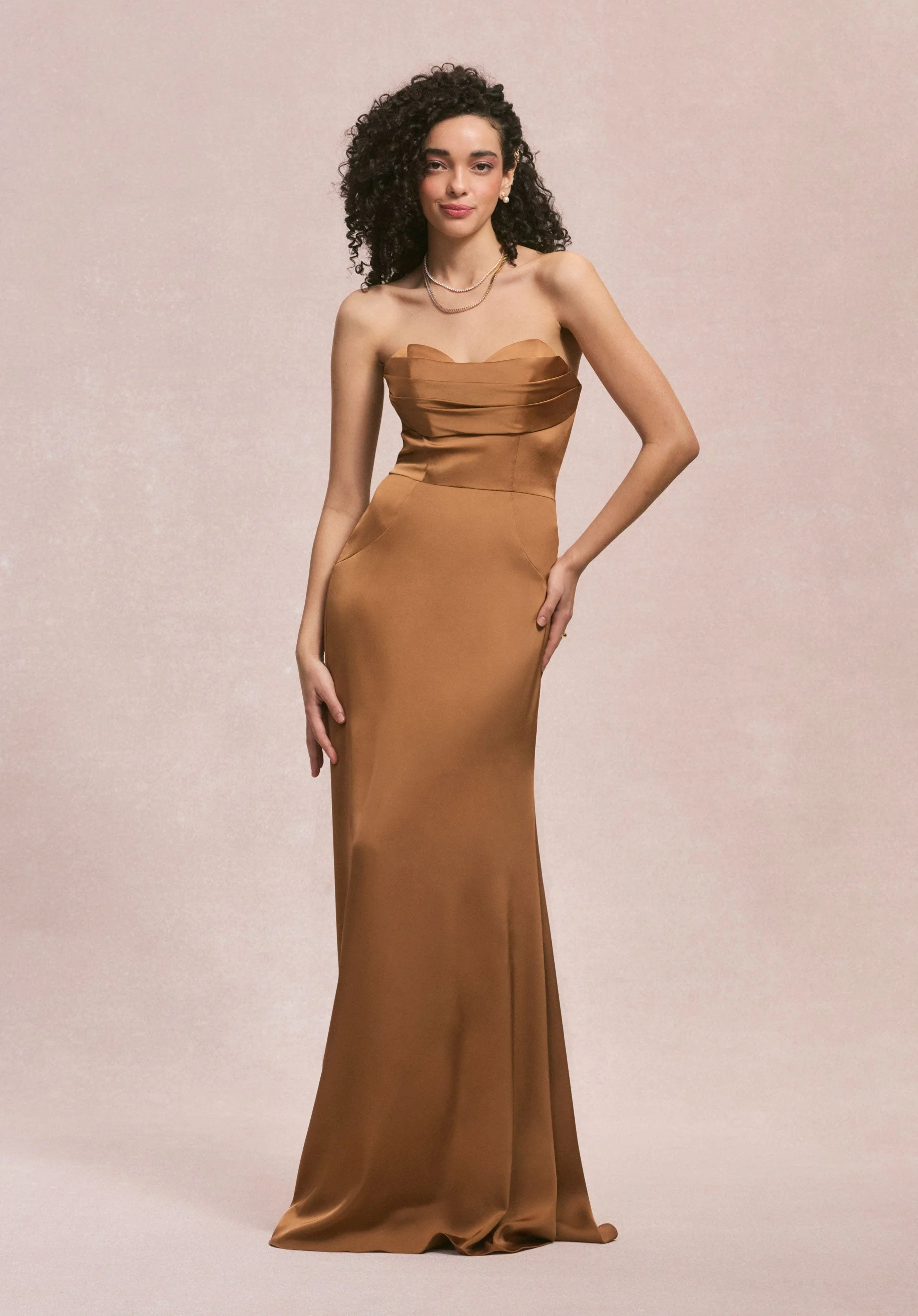 Sweetheart Seam Draped Luxe Satin Bridesmaid Dress - Image 4