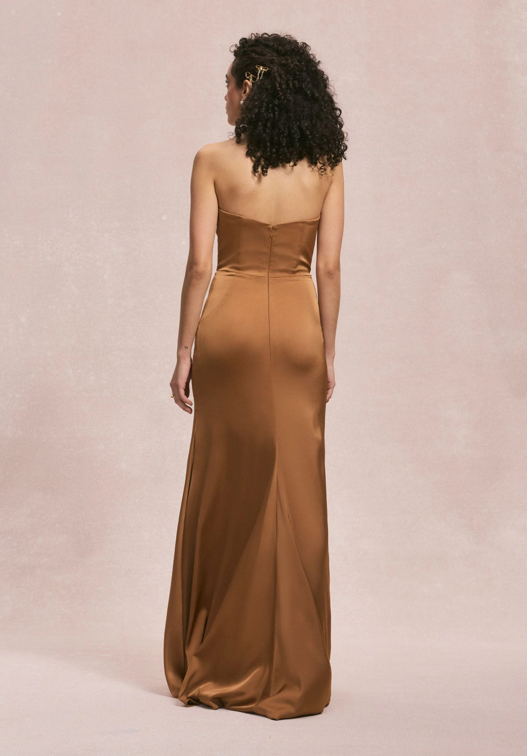 Sweetheart Seam Draped Luxe Satin Bridesmaid Dress - Image 6
