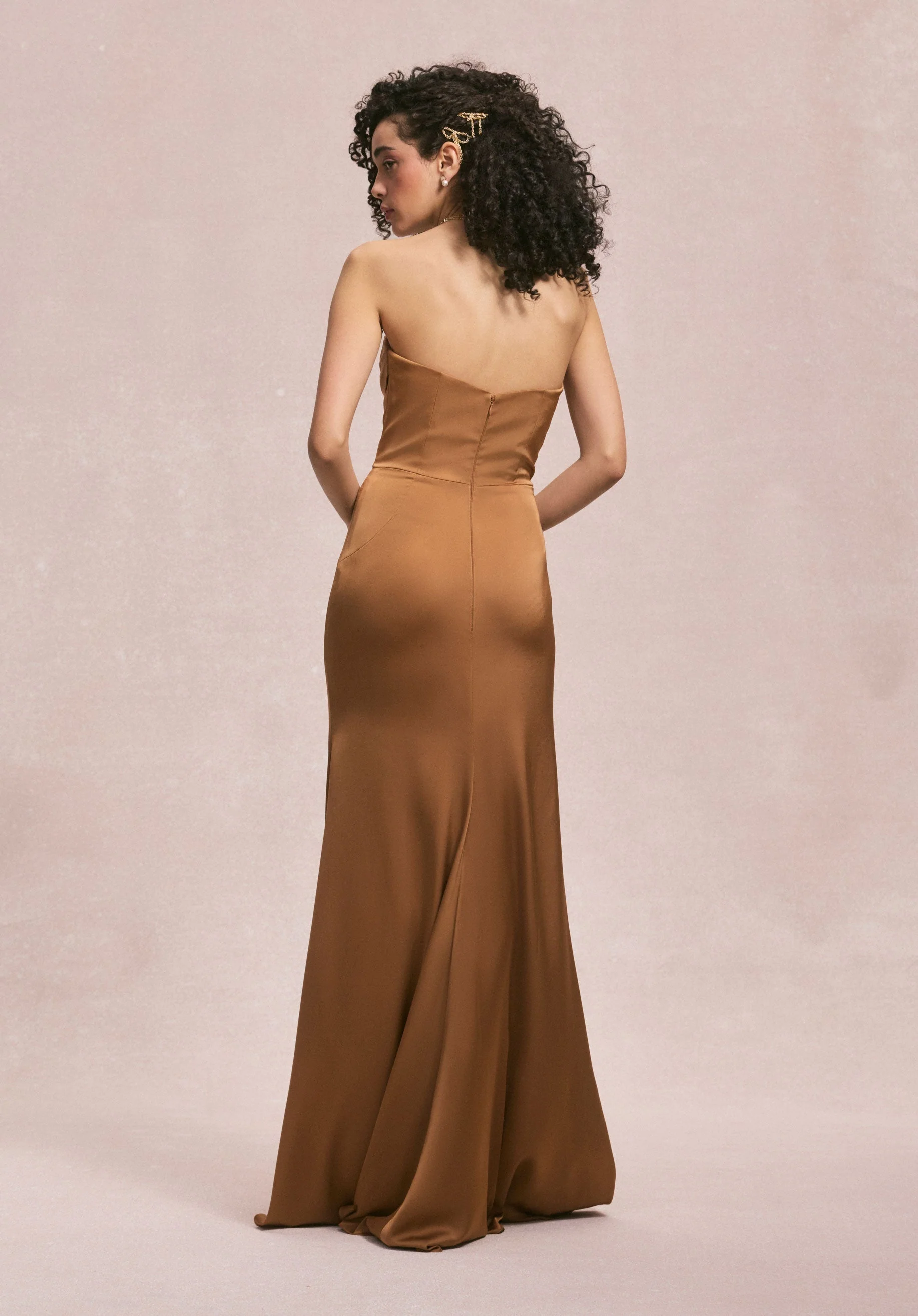 Sweetheart Seam Draped Luxe Satin Bridesmaid Dress - Image 7