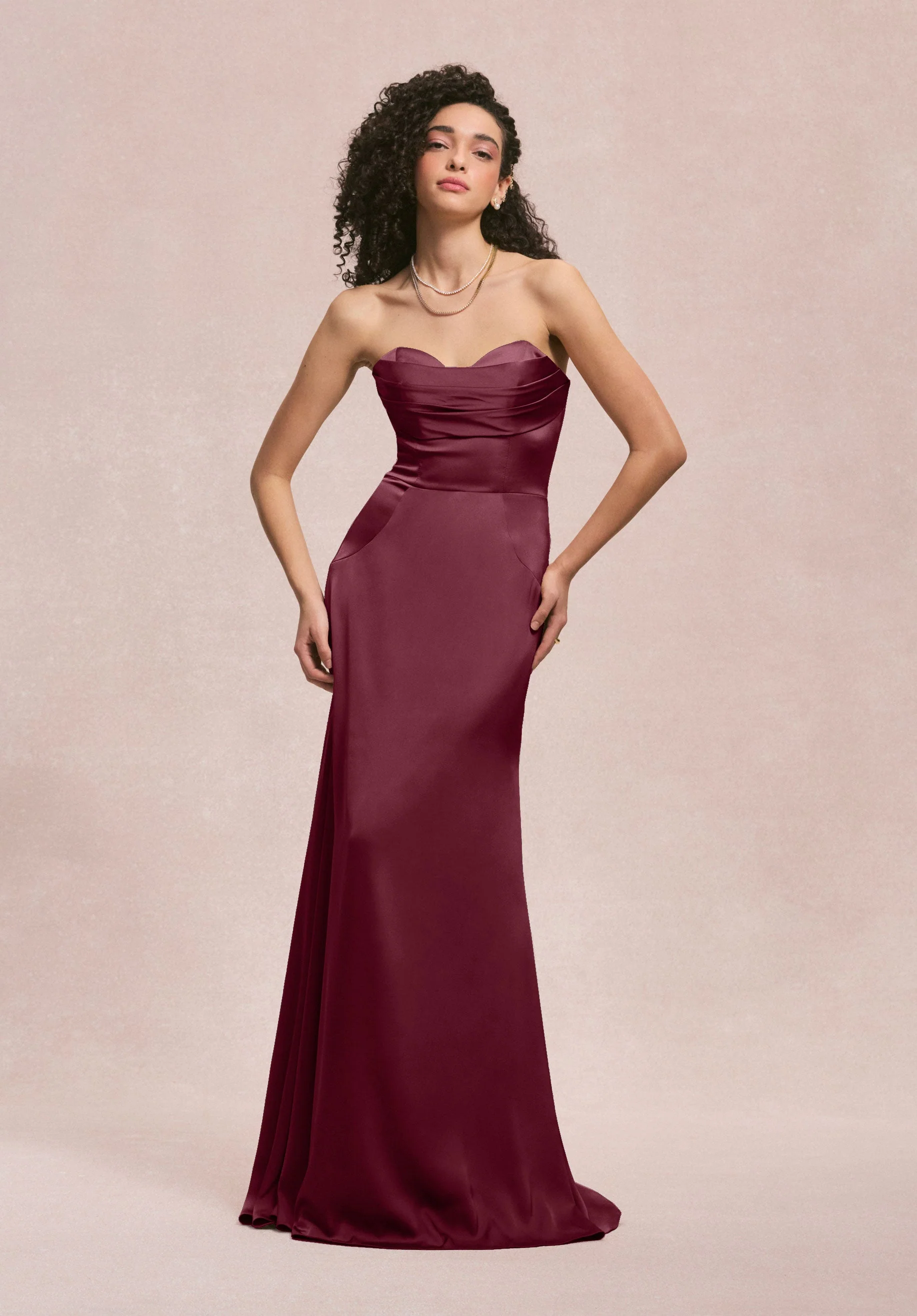 Sweetheart Seam Draped Luxe Satin Bridesmaid Dress - Image 9