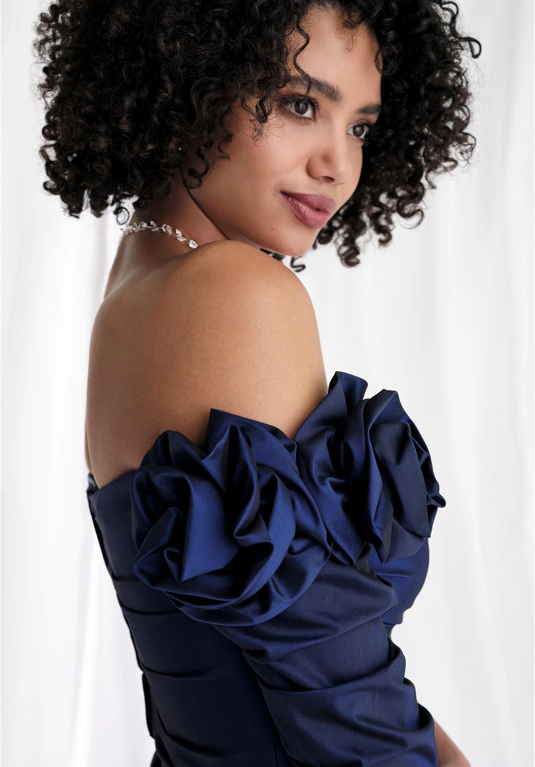 Taffeta Mermaid Evening Gown with Rosette Sleeves - Image 6