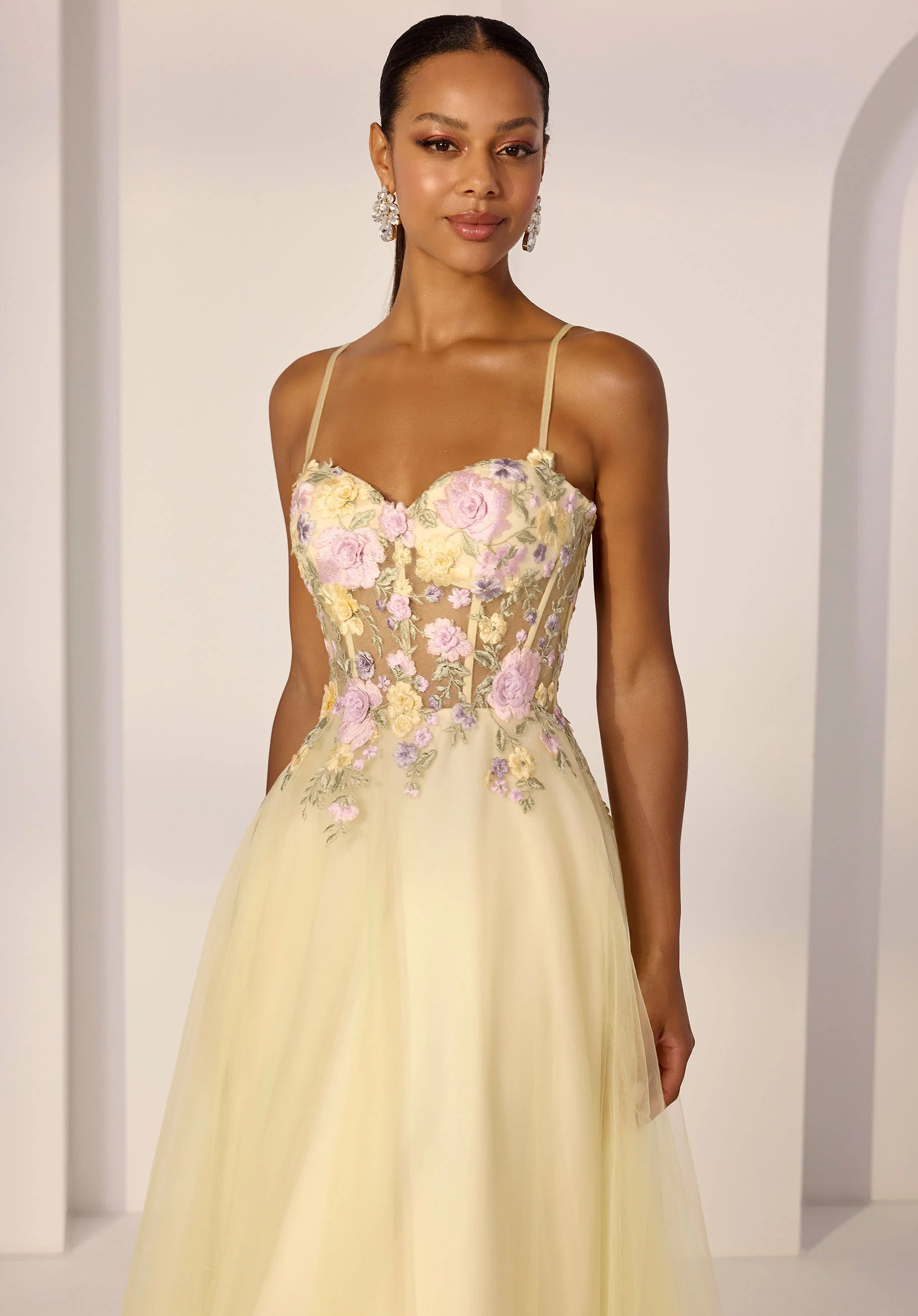 Threadwork Floral Embroidered Sheer Corset A-Line Party Dress - Image 2